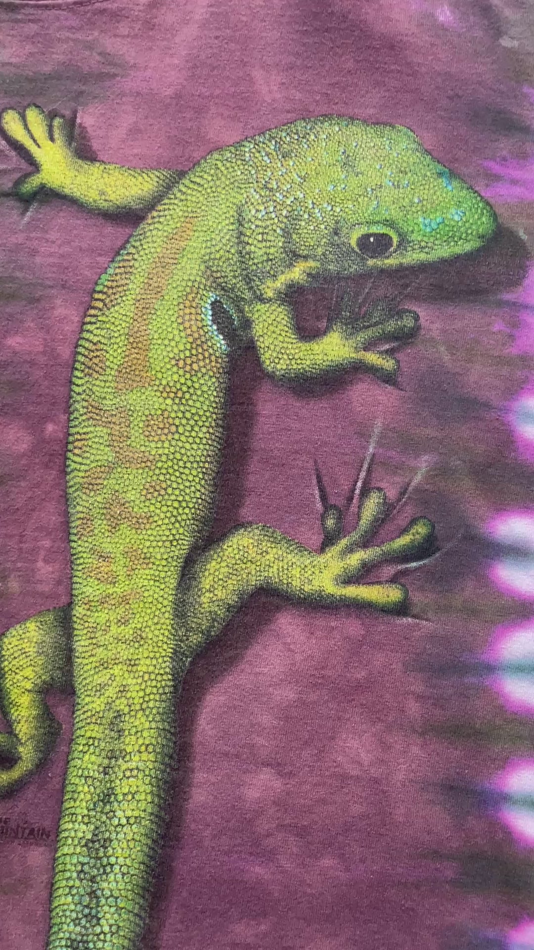 Pink and Green Lizard Tie Dye T-Shirt | Men's Large, Long Sleeve