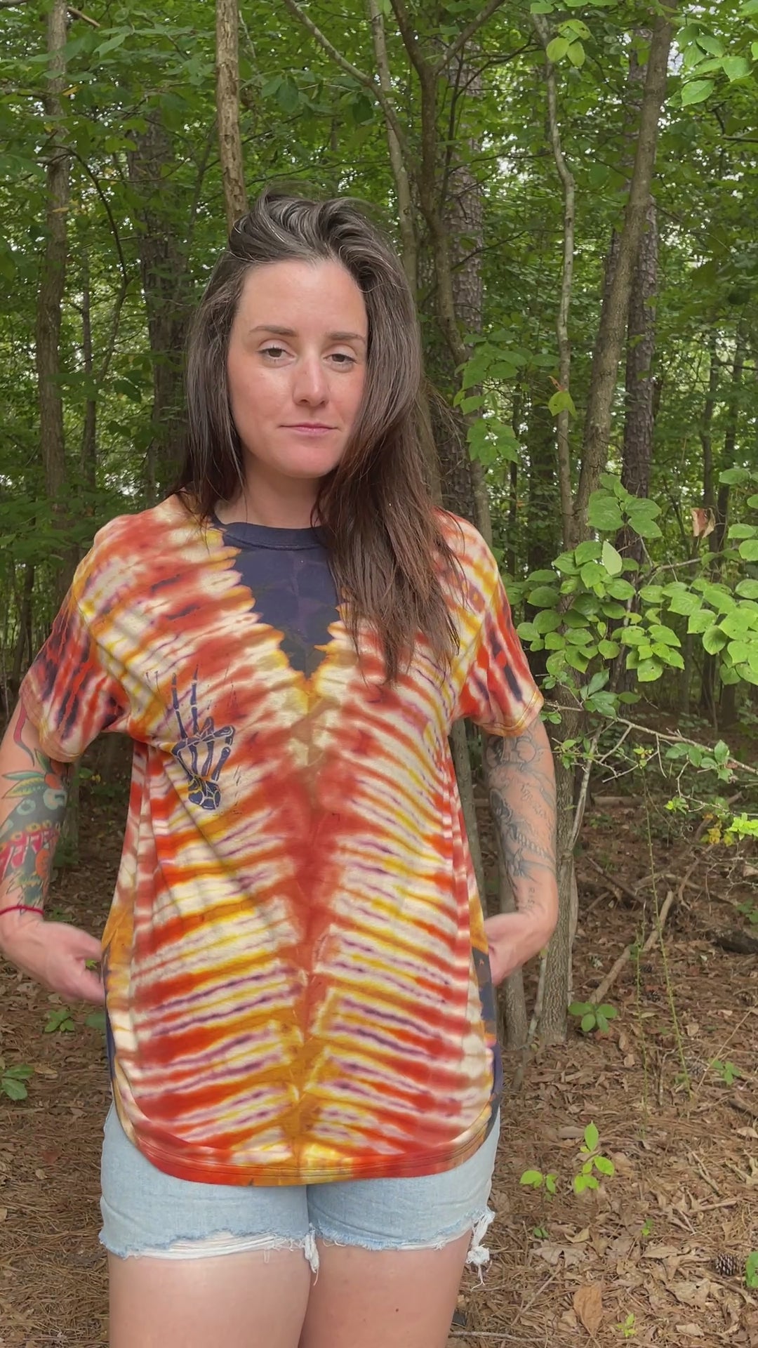 Men's Large Skeleton Peace Sign Short Sleeve Blue and Yellow Tie Dye T-Shirt