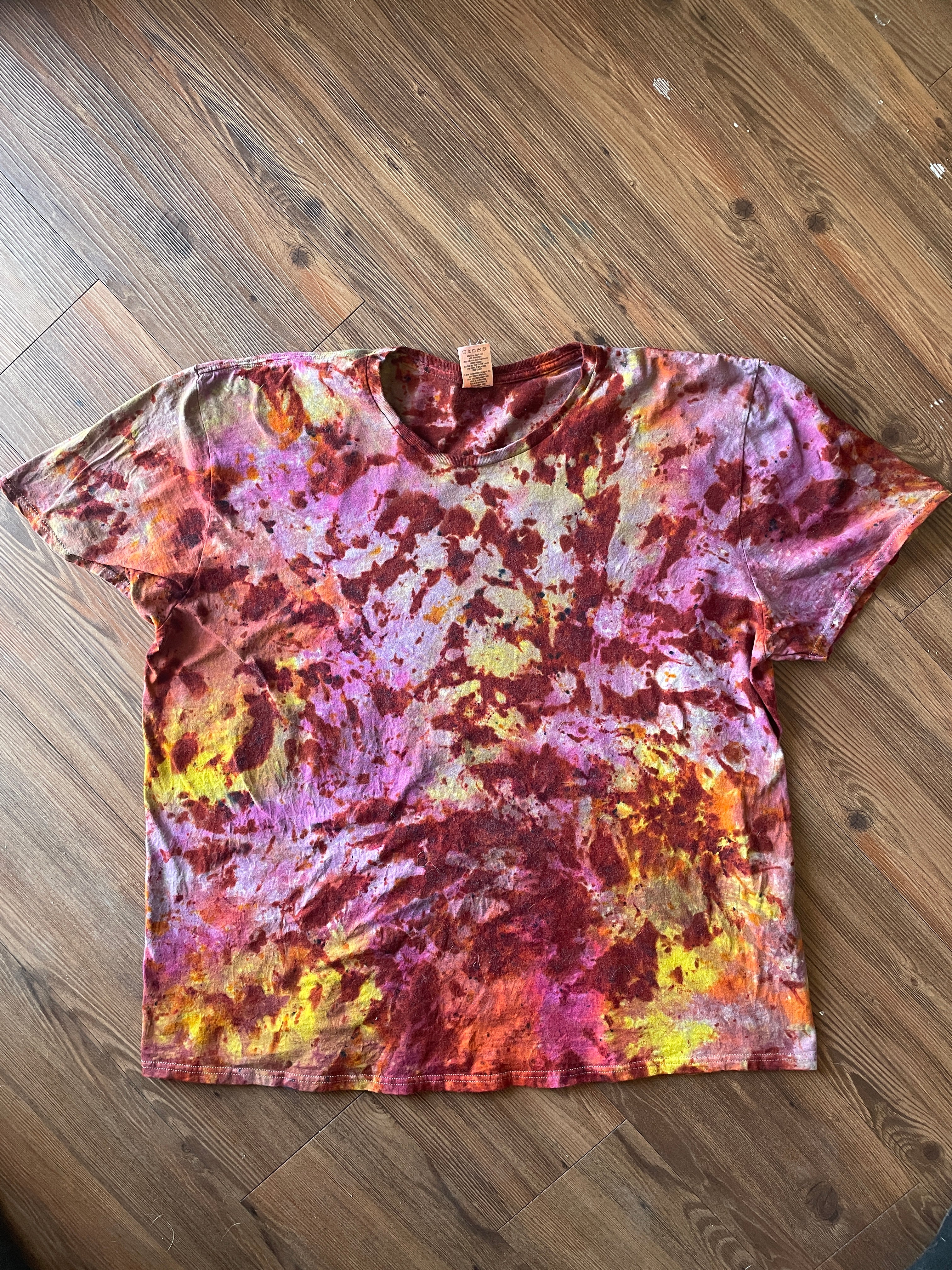 3XL Men’s Earth Tones “Lava Dyed” Handmade Tie Dye T-Shirt | Yellow Orange and Pink Tie Dye Short Sleeve