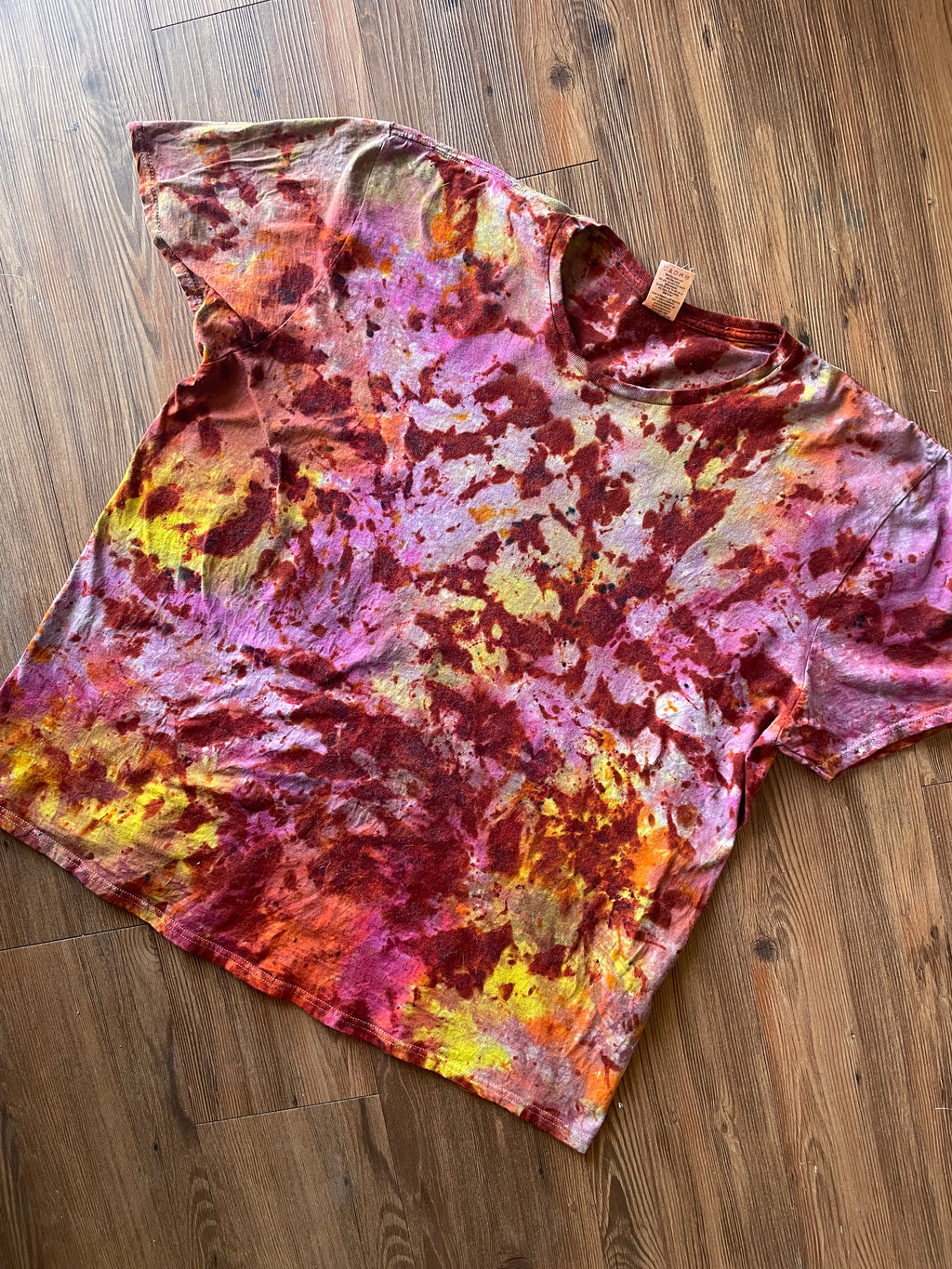 3XL Men’s Earth Tones “Lava Dyed” Handmade Tie Dye T-Shirt | Yellow Orange and Pink Tie Dye Short Sleeve