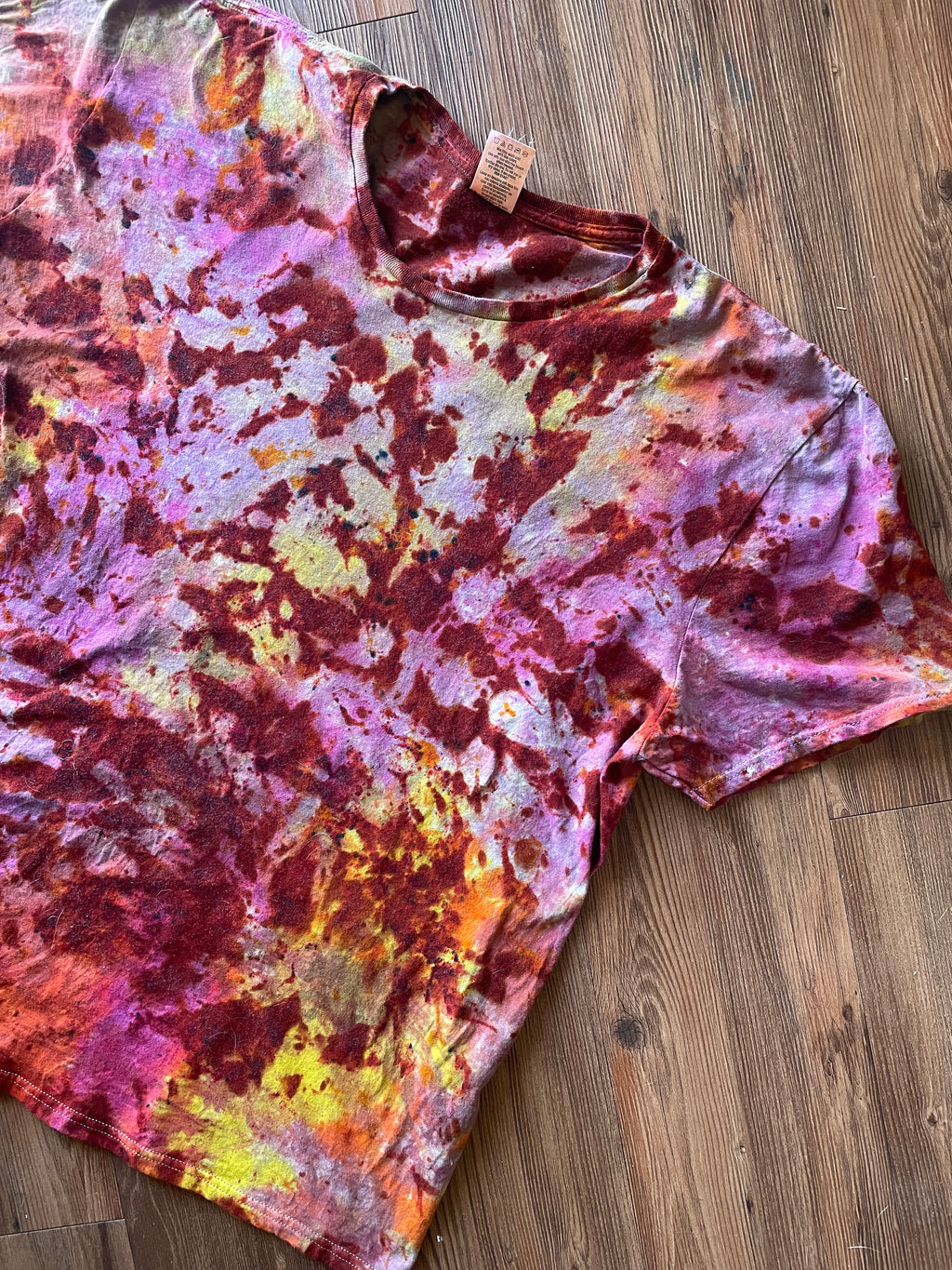 3XL Men’s Earth Tones “Lava Dyed” Handmade Tie Dye T-Shirt | Yellow Orange and Pink Tie Dye Short Sleeve