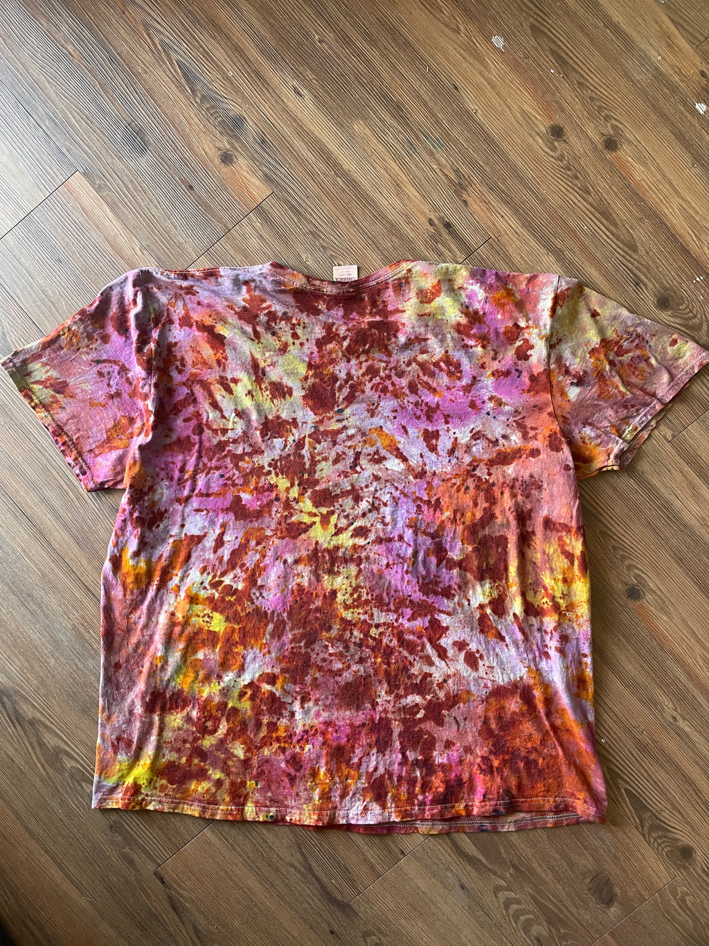 3XL Men’s Earth Tones “Lava Dyed” Handmade Tie Dye T-Shirt | Yellow Orange and Pink Tie Dye Short Sleeve