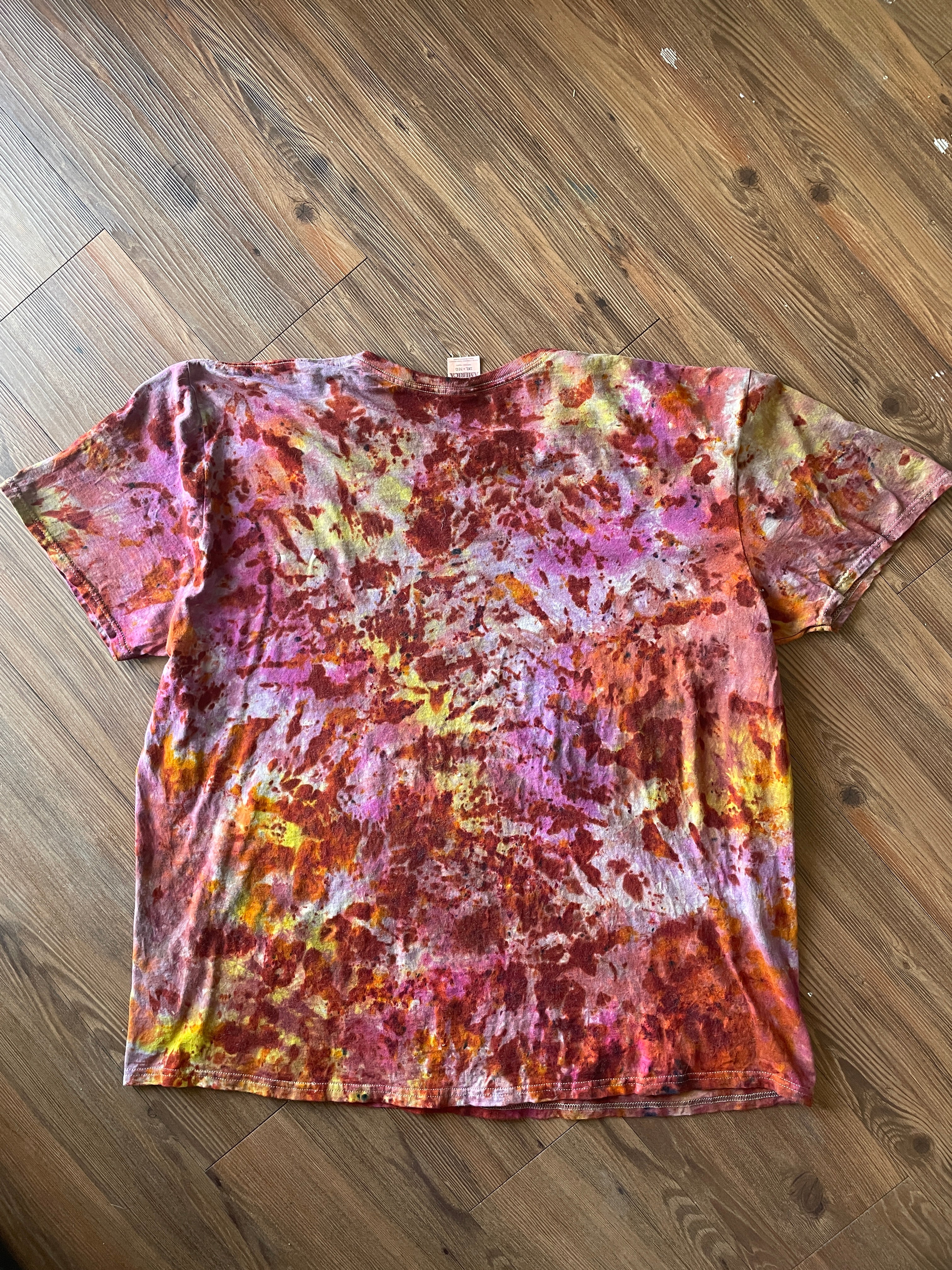 3XL Men’s Earth Tones “Lava Dyed” Handmade Tie Dye T-Shirt | Yellow Orange and Pink Tie Dye Short Sleeve