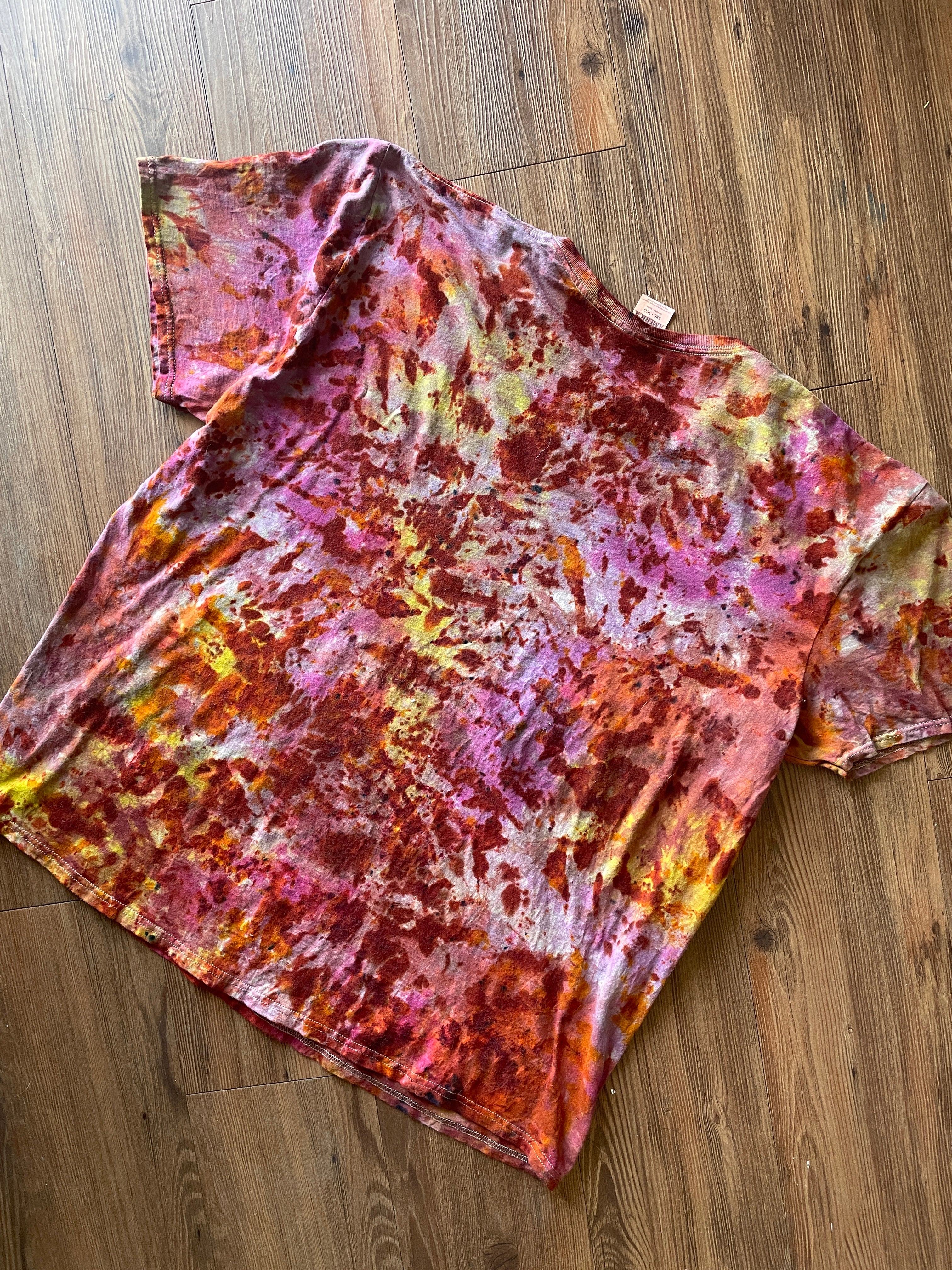 3XL Men’s Earth Tones “Lava Dyed” Handmade Tie Dye T-Shirt | Yellow Orange and Pink Tie Dye Short Sleeve