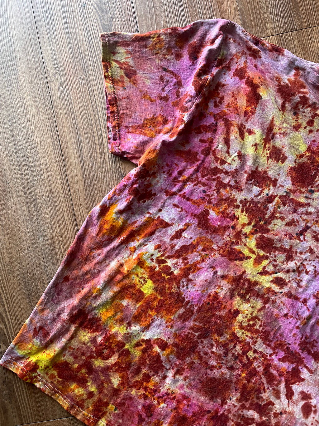 3XL Men’s Earth Tones “Lava Dyed” Handmade Tie Dye T-Shirt | Yellow Orange and Pink Tie Dye Short Sleeve