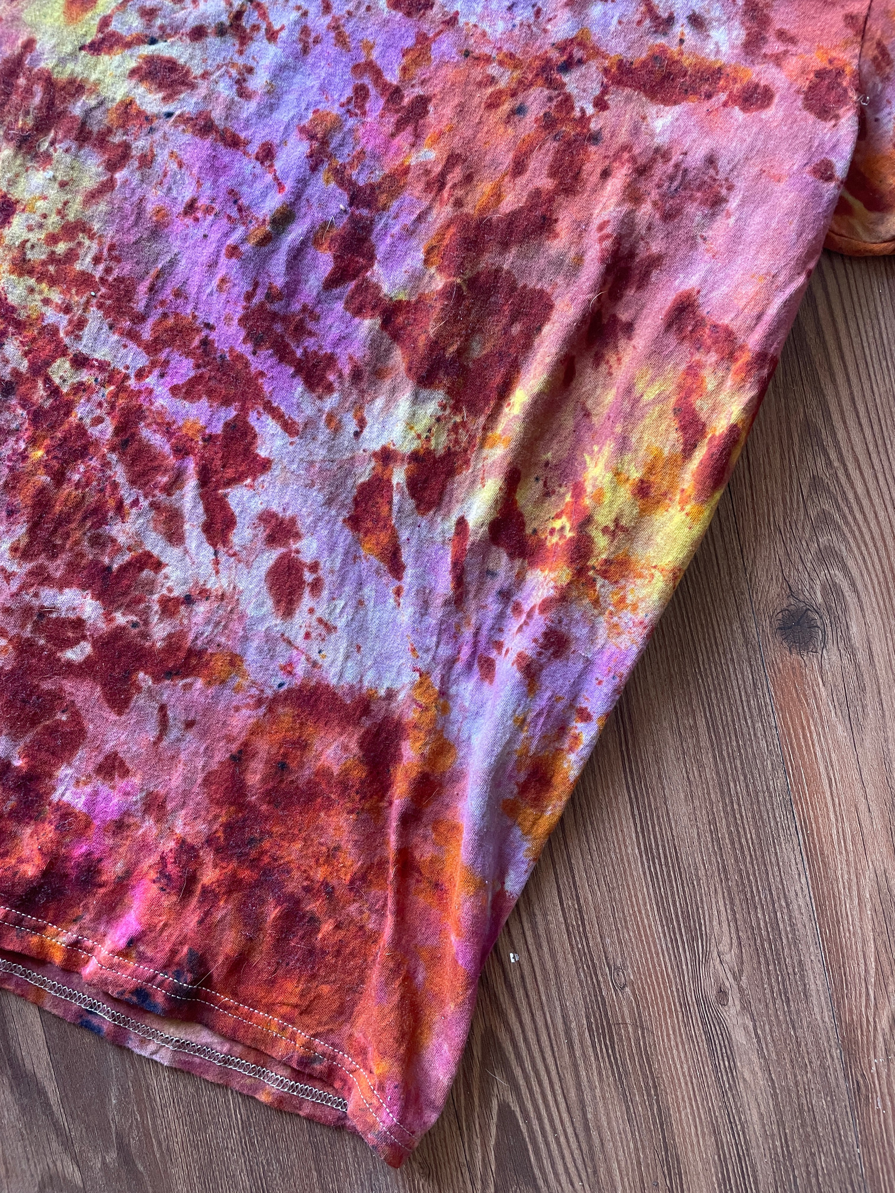 3XL Men’s Earth Tones “Lava Dyed” Handmade Tie Dye T-Shirt | Yellow Orange and Pink Tie Dye Short Sleeve