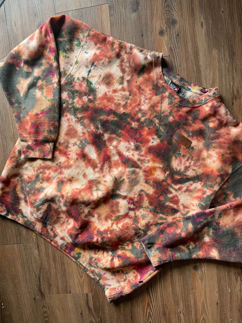 2XL Men’s Park City Utah Green and Brown Crumpled Handmade Tie Dye Sweatshirt