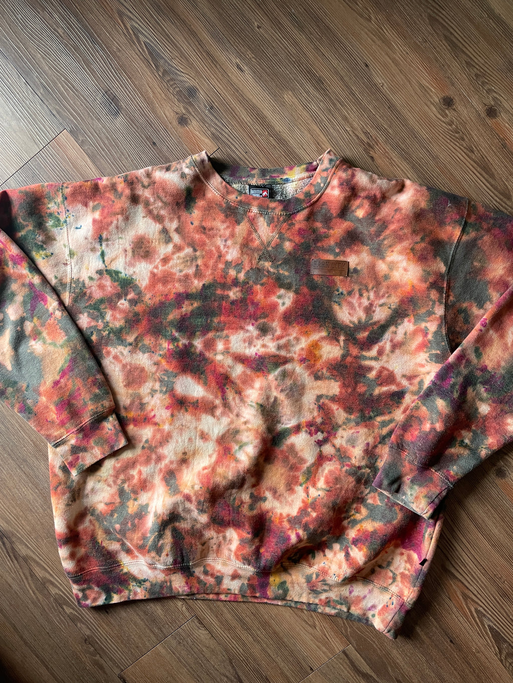 2XL Men’s Park City Utah Green and Brown Crumpled Handmade Tie Dye Sweatshirt