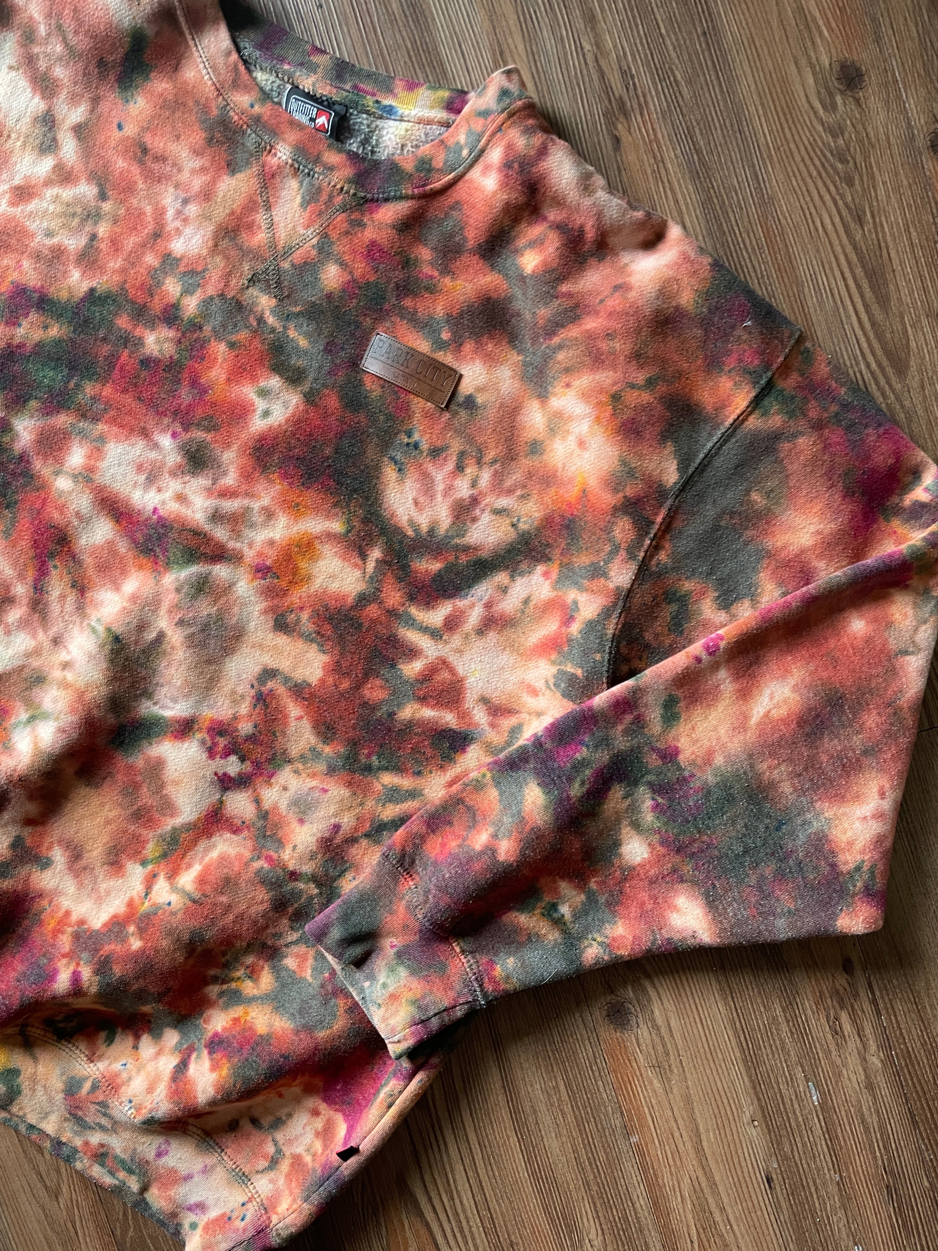 2XL Men’s Park City Utah Green and Brown Crumpled Handmade Tie Dye Sweatshirt