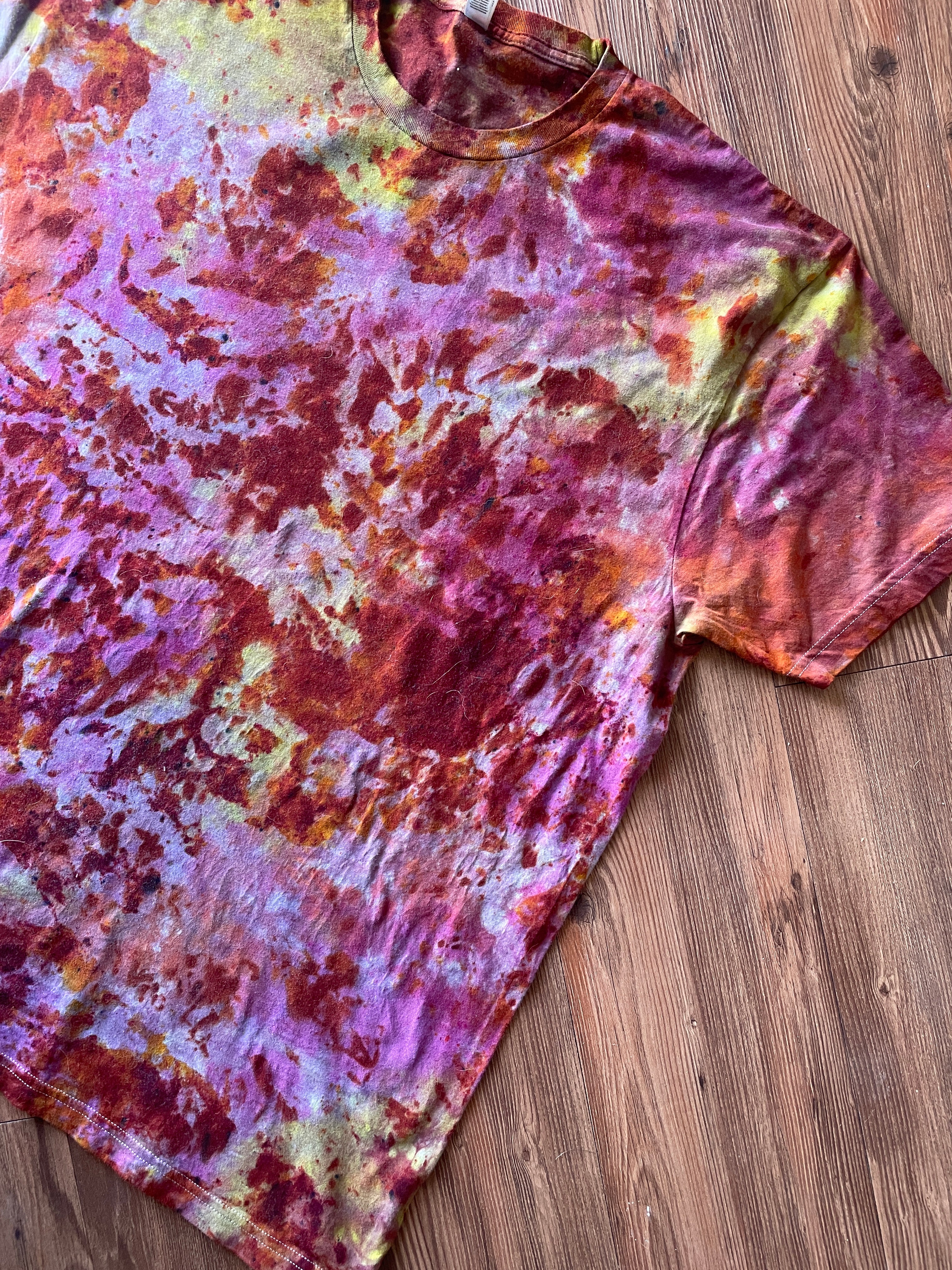 3XL Men’s Earth Tones “Lava Dyed” Handmade Tie Dye T-Shirt | Yellow Orange and Pink Tie Dye Short Sleeve