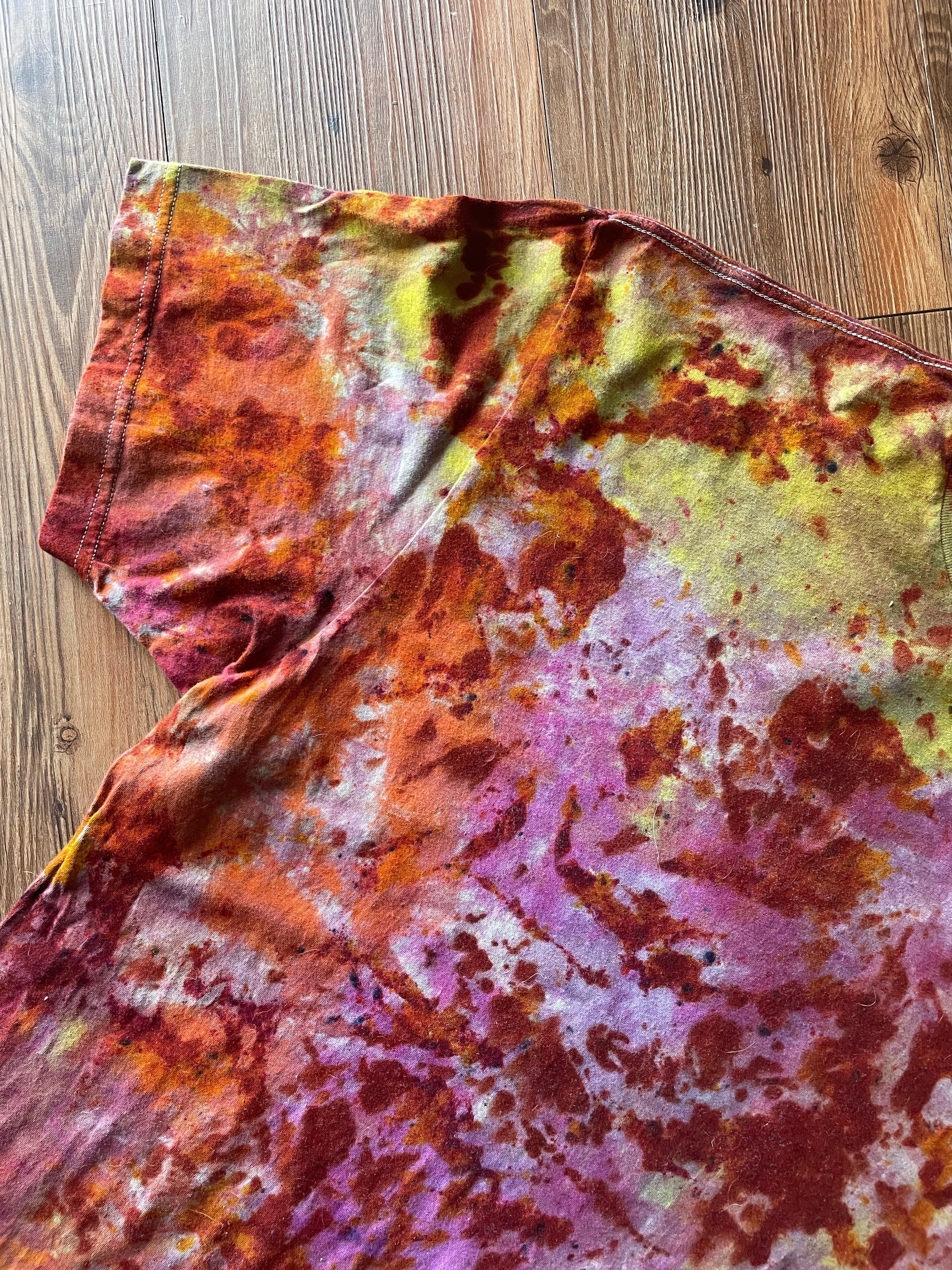 3XL Men’s Earth Tones “Lava Dyed” Handmade Tie Dye T-Shirt | Yellow Orange and Pink Tie Dye Short Sleeve