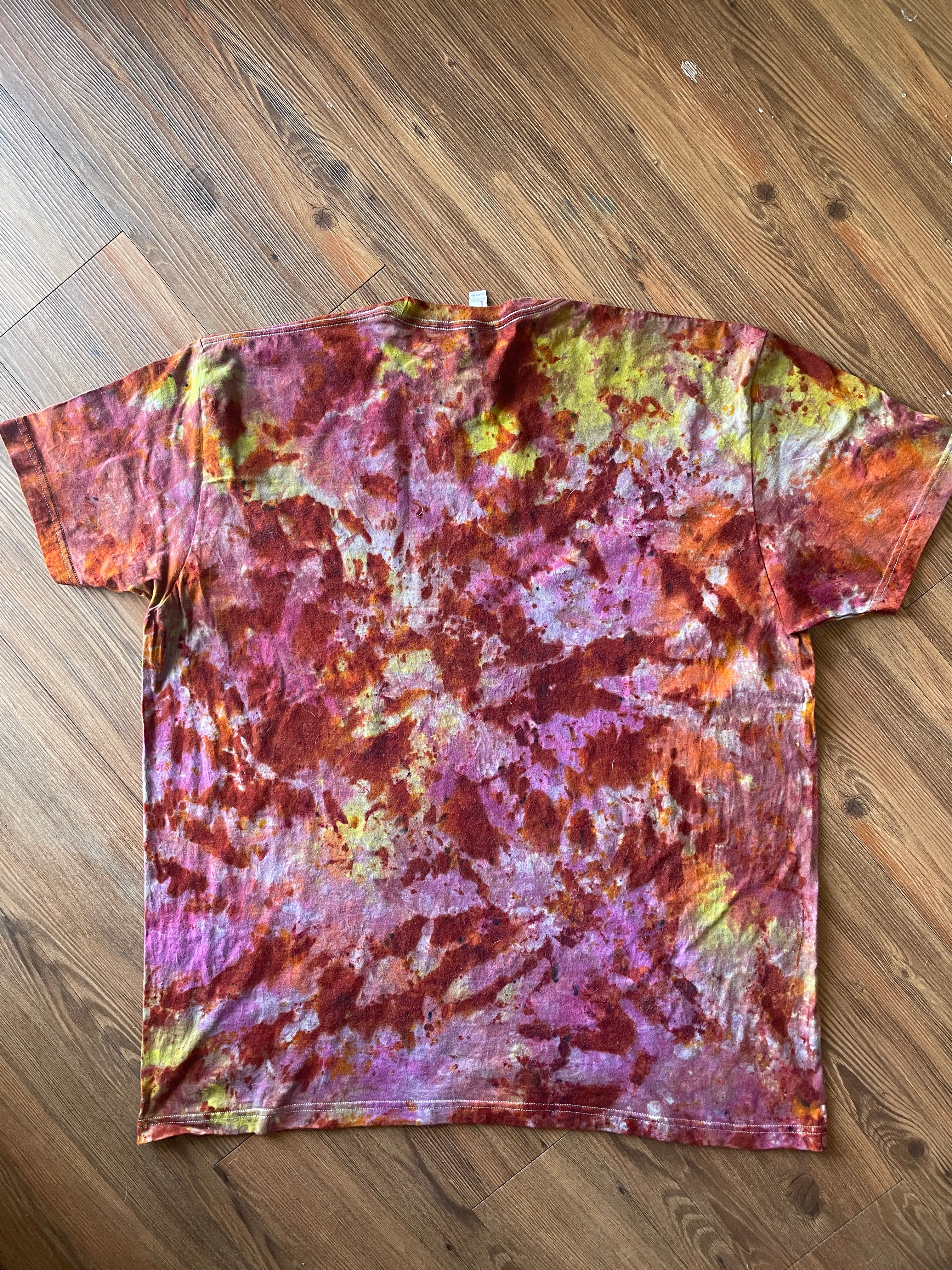3XL Men’s Earth Tones “Lava Dyed” Handmade Tie Dye T-Shirt | Yellow Orange and Pink Tie Dye Short Sleeve