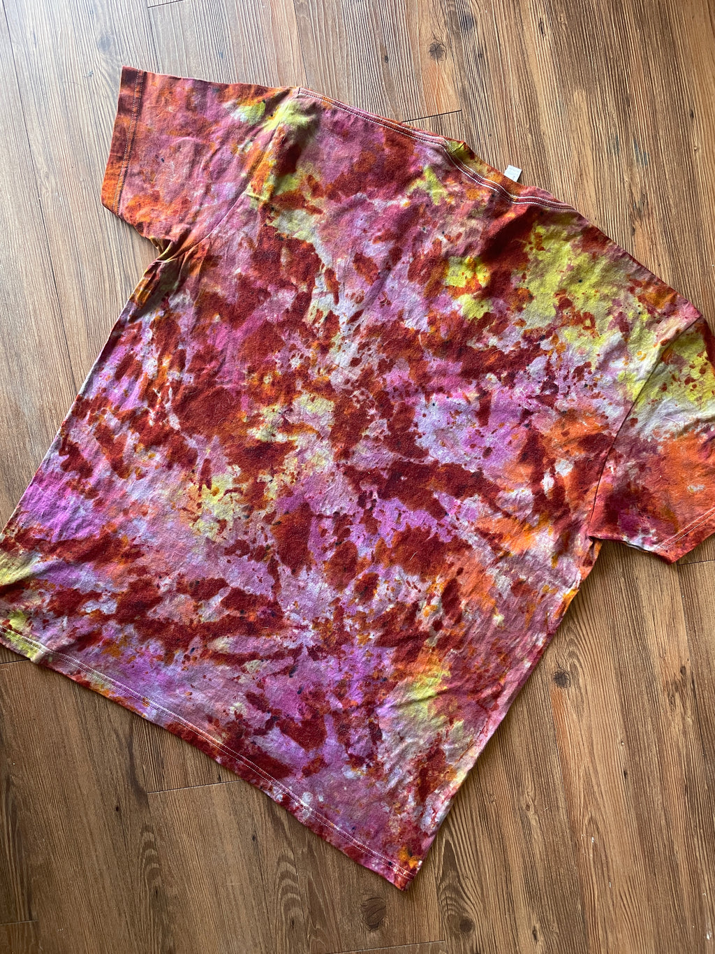 3XL Men’s Earth Tones “Lava Dyed” Handmade Tie Dye T-Shirt | Yellow Orange and Pink Tie Dye Short Sleeve