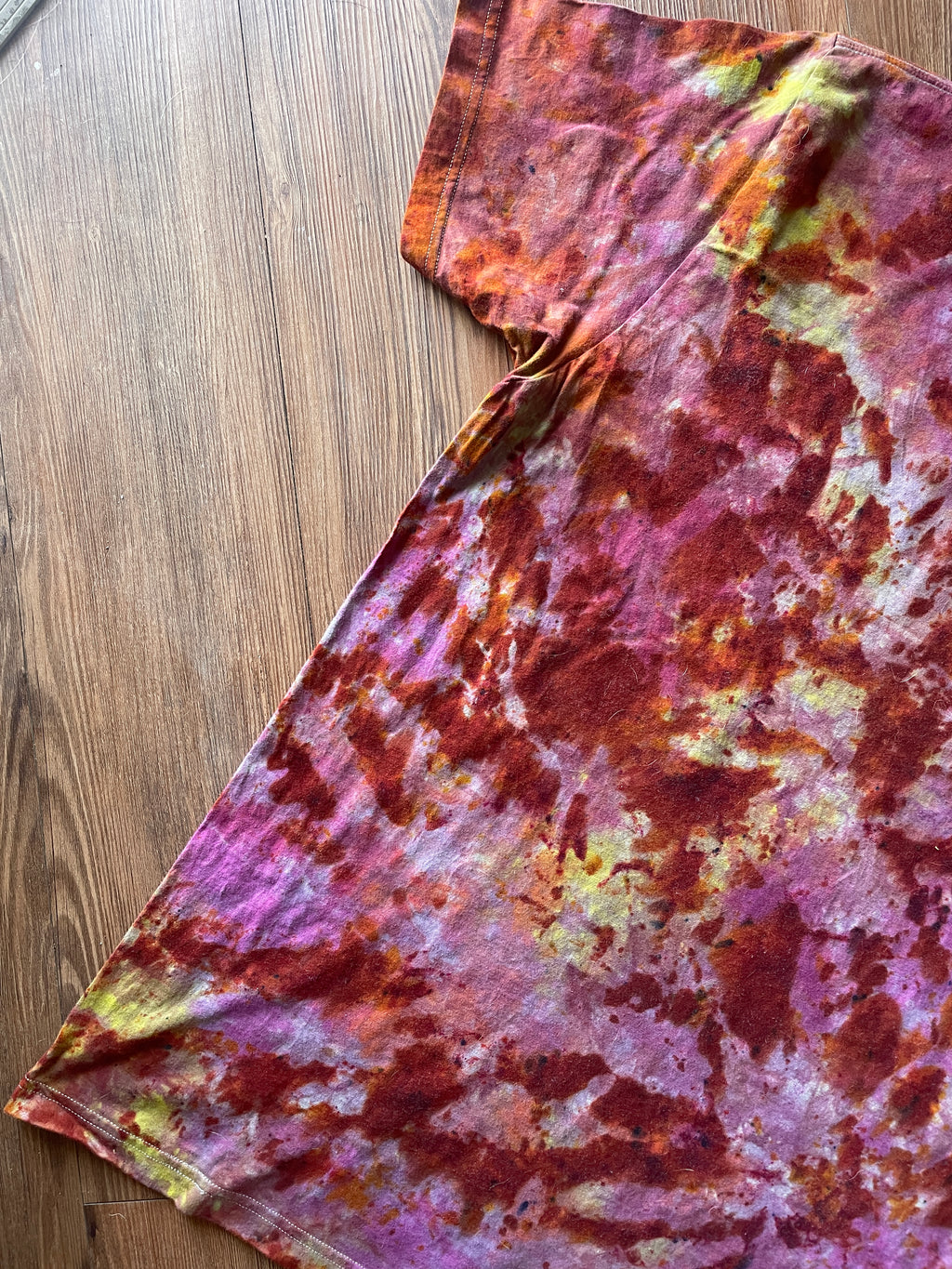 3XL Men’s Earth Tones “Lava Dyed” Handmade Tie Dye T-Shirt | Yellow Orange and Pink Tie Dye Short Sleeve