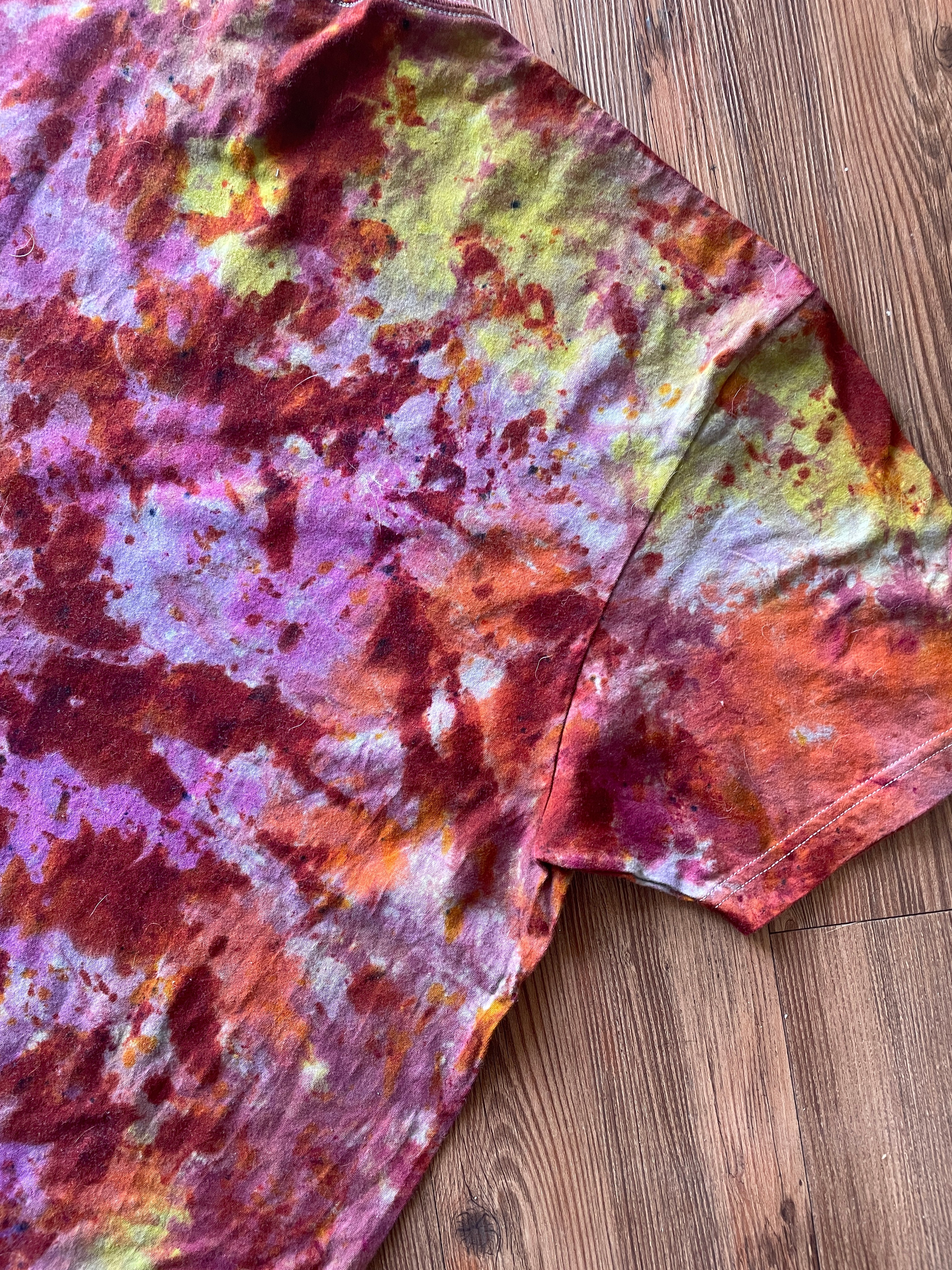 3XL Men’s Earth Tones “Lava Dyed” Handmade Tie Dye T-Shirt | Yellow Orange and Pink Tie Dye Short Sleeve