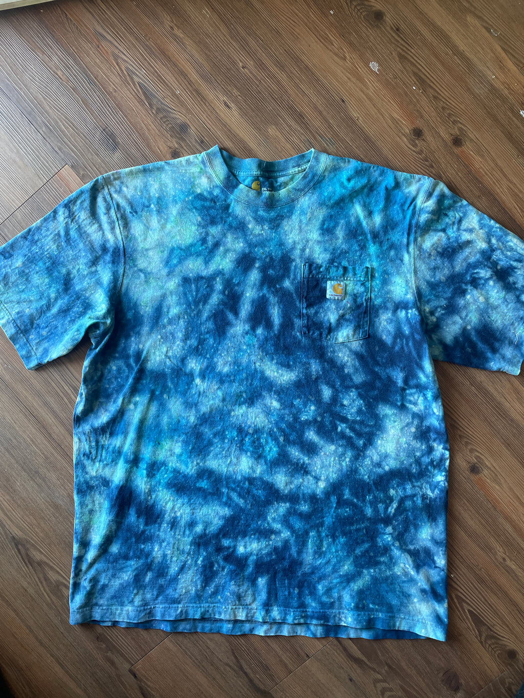 2XL Men’s Carhartt Galaxy Dyed Handmade Tie Dye T-Shirt | Shades of Blue Tie Dye Short Sleeve