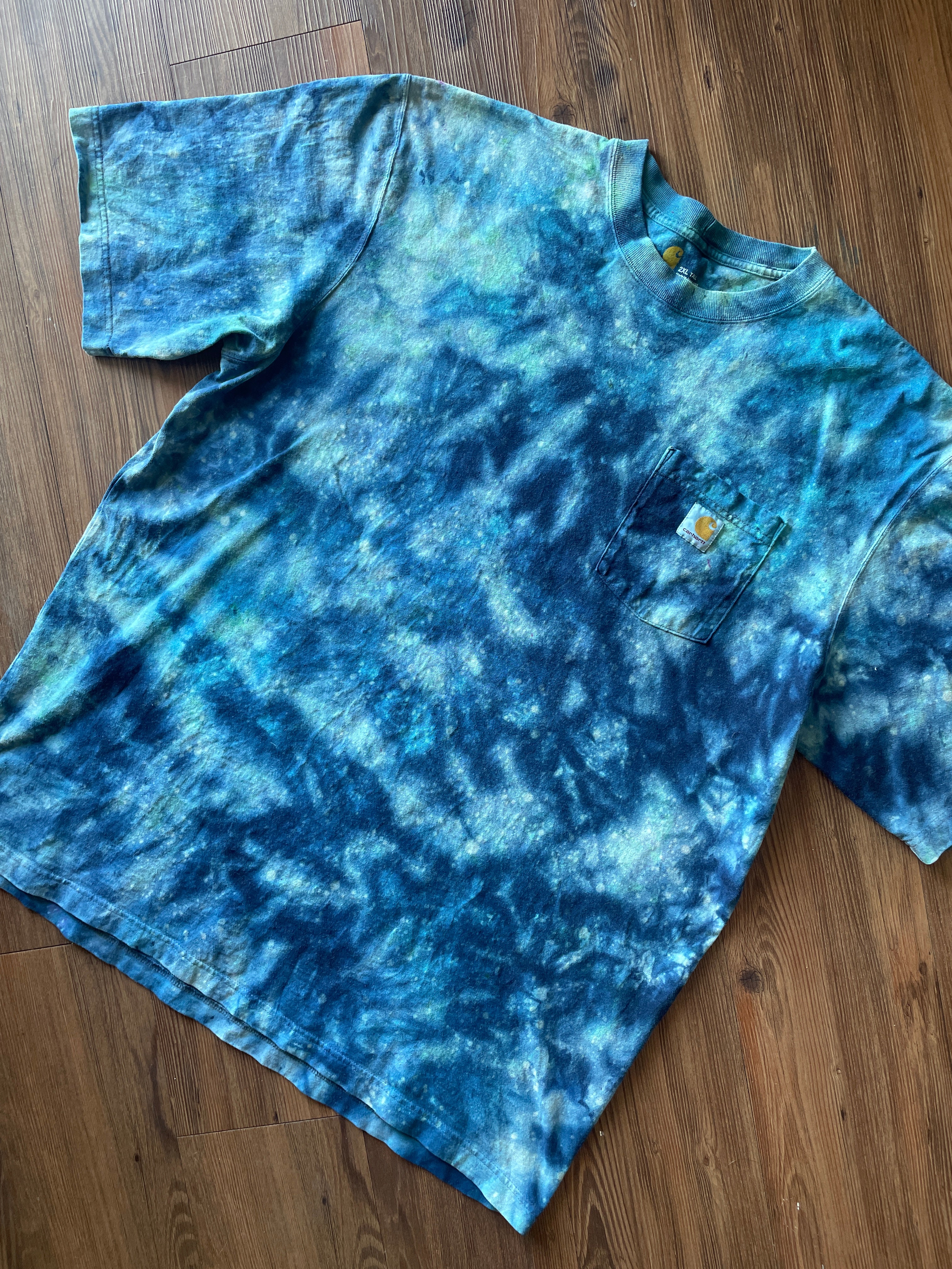 2XL Men’s Carhartt Galaxy Dyed Handmade Tie Dye T-Shirt | Shades of Blue Tie Dye Short Sleeve