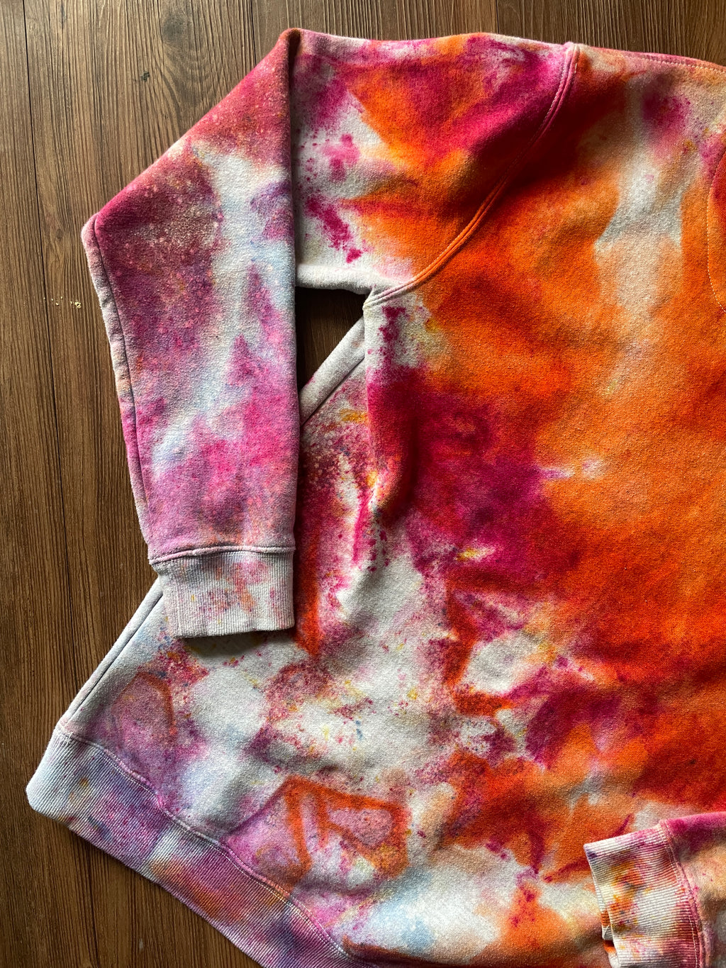 MEDIUM Unisex Mountain Sunrise Handmade Tie Dye Sweatshirt | Orange and Pink Ice Dye Galaxy Long Sleeve