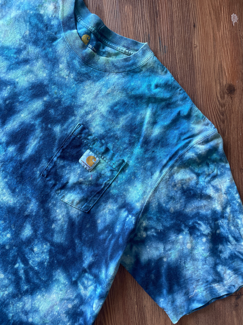 2XL Men’s Carhartt Galaxy Dyed Handmade Tie Dye T-Shirt | Shades of Blue Tie Dye Short Sleeve