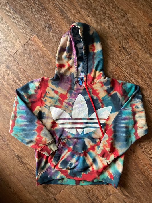 MEDIUM Men’s adidas Red, White, and Blue Handmade Tie Dye Sweatshirt | Three Stripes Hoodie