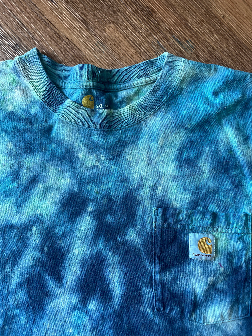 2XL Men’s Carhartt Galaxy Dyed Handmade Tie Dye T-Shirt | Shades of Blue Tie Dye Short Sleeve