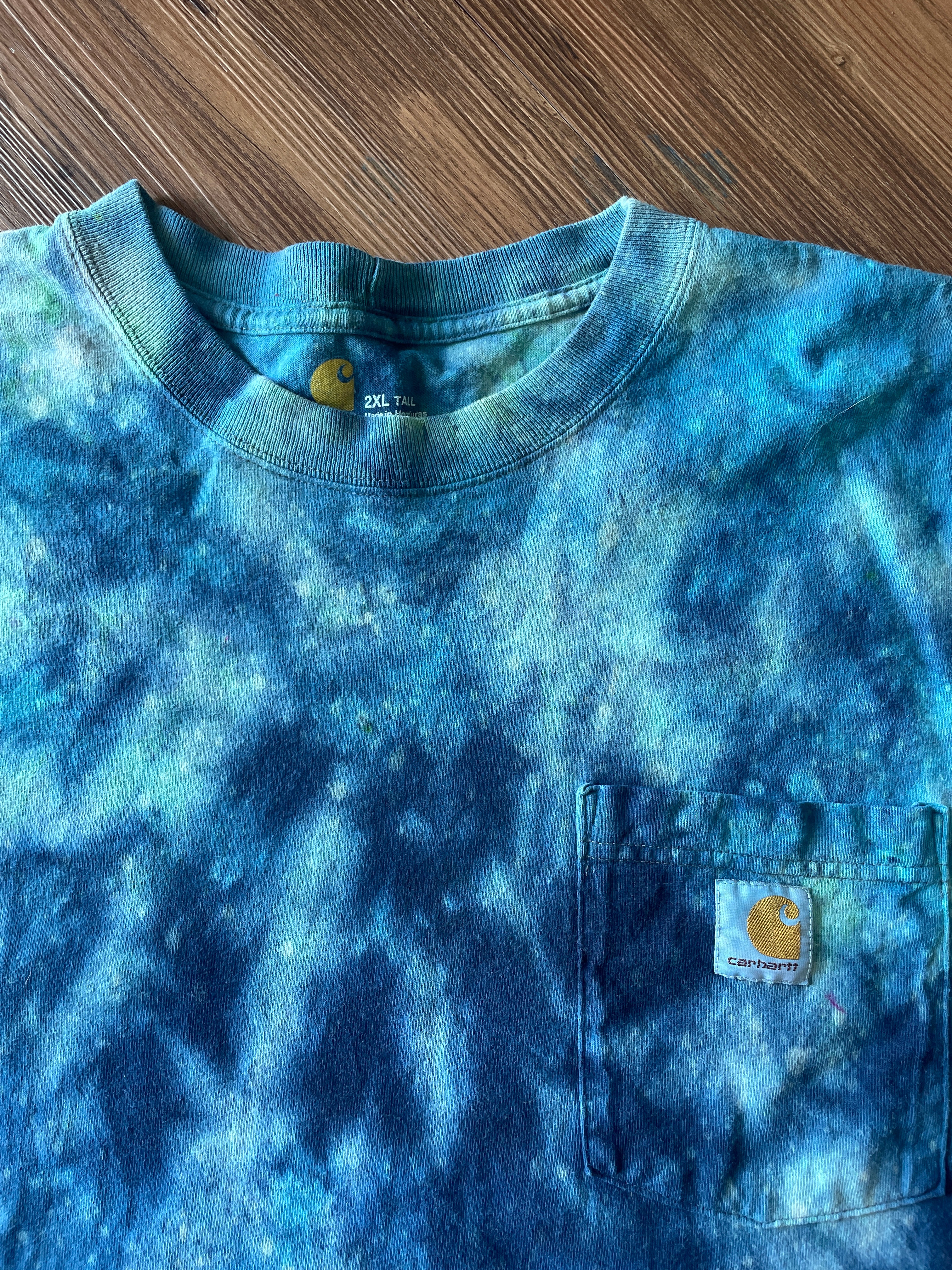 2XL Men’s Carhartt Galaxy Dyed Handmade Tie Dye T-Shirt | Shades of Blue Tie Dye Short Sleeve