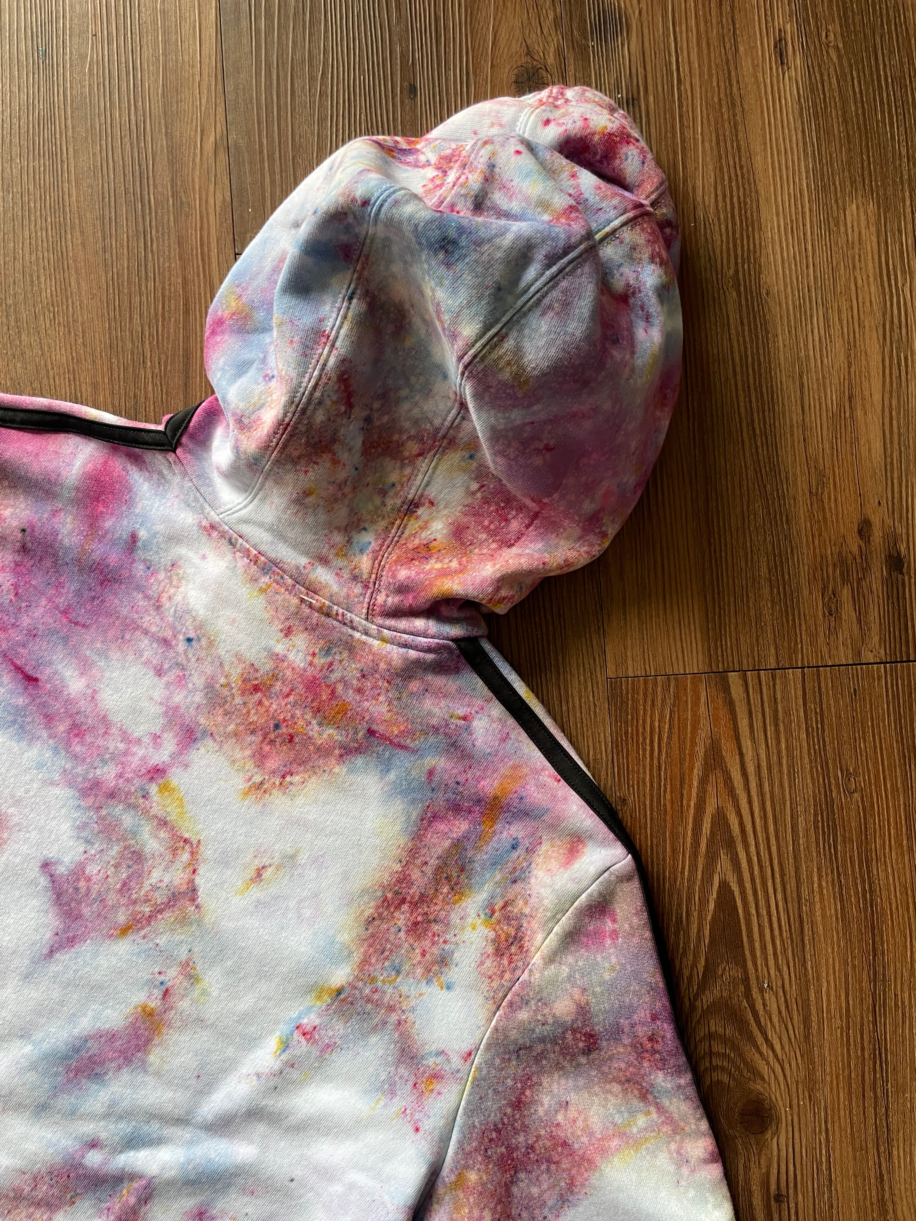 MEDIUM Women’s adidas Pastel Galaxy Handmade Tie Dye Cropped Length Sweatshirt | Pastel Pink and Purple Ice Dye Long Sleeve Hoodie