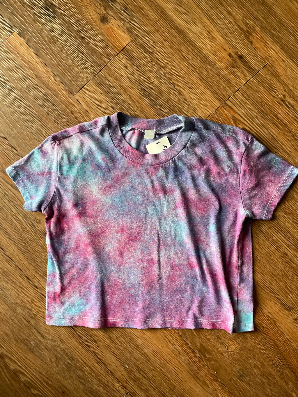 SMALL Women’s Galaxy Tie Dye Crop Top | Pastel Purple Ice Dye Short Sleeve Cropped T-Shirt