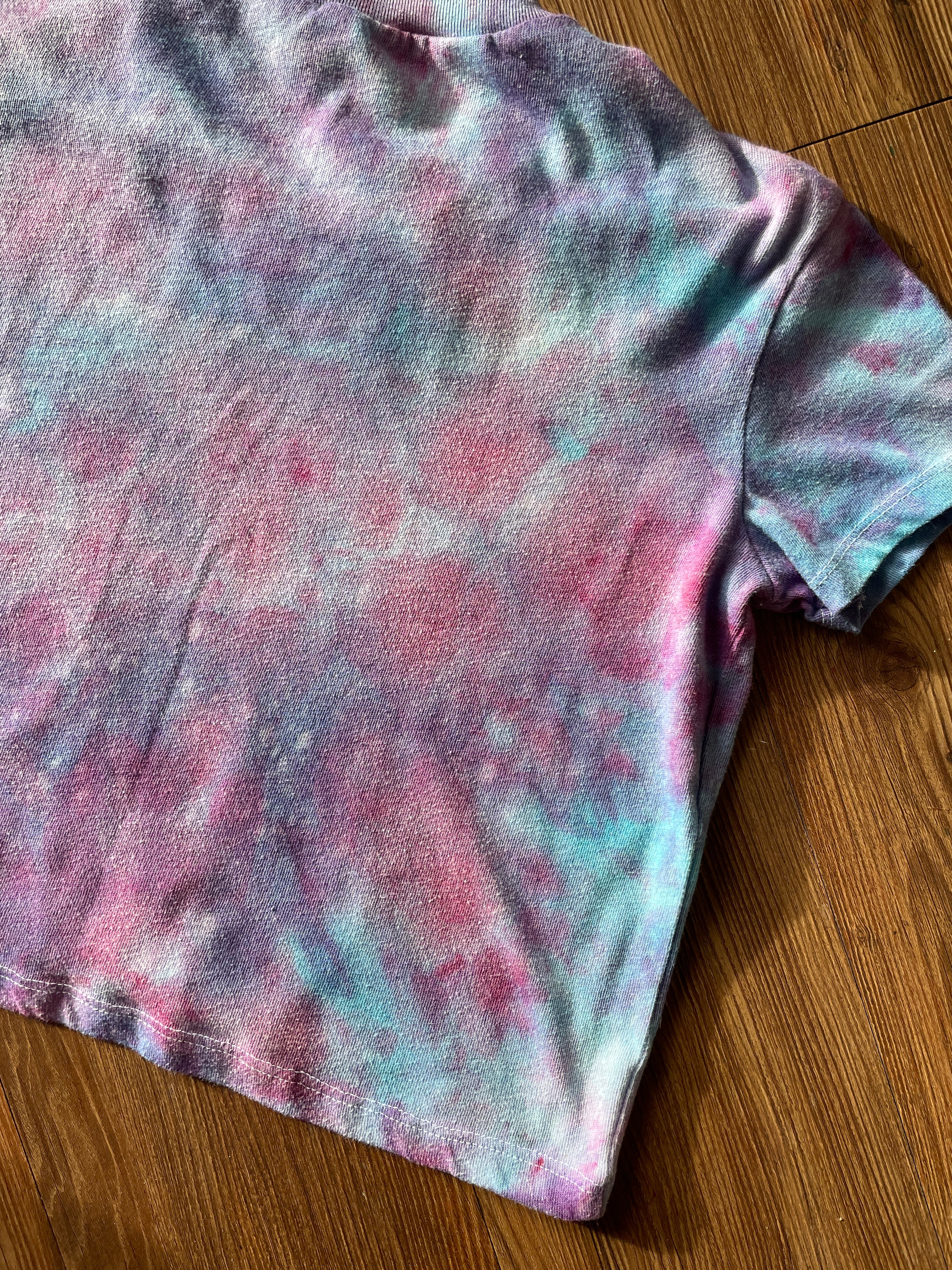 SMALL Women’s Galaxy Tie Dye Crop Top | Pastel Purple Ice Dye Short Sleeve Cropped T-Shirt