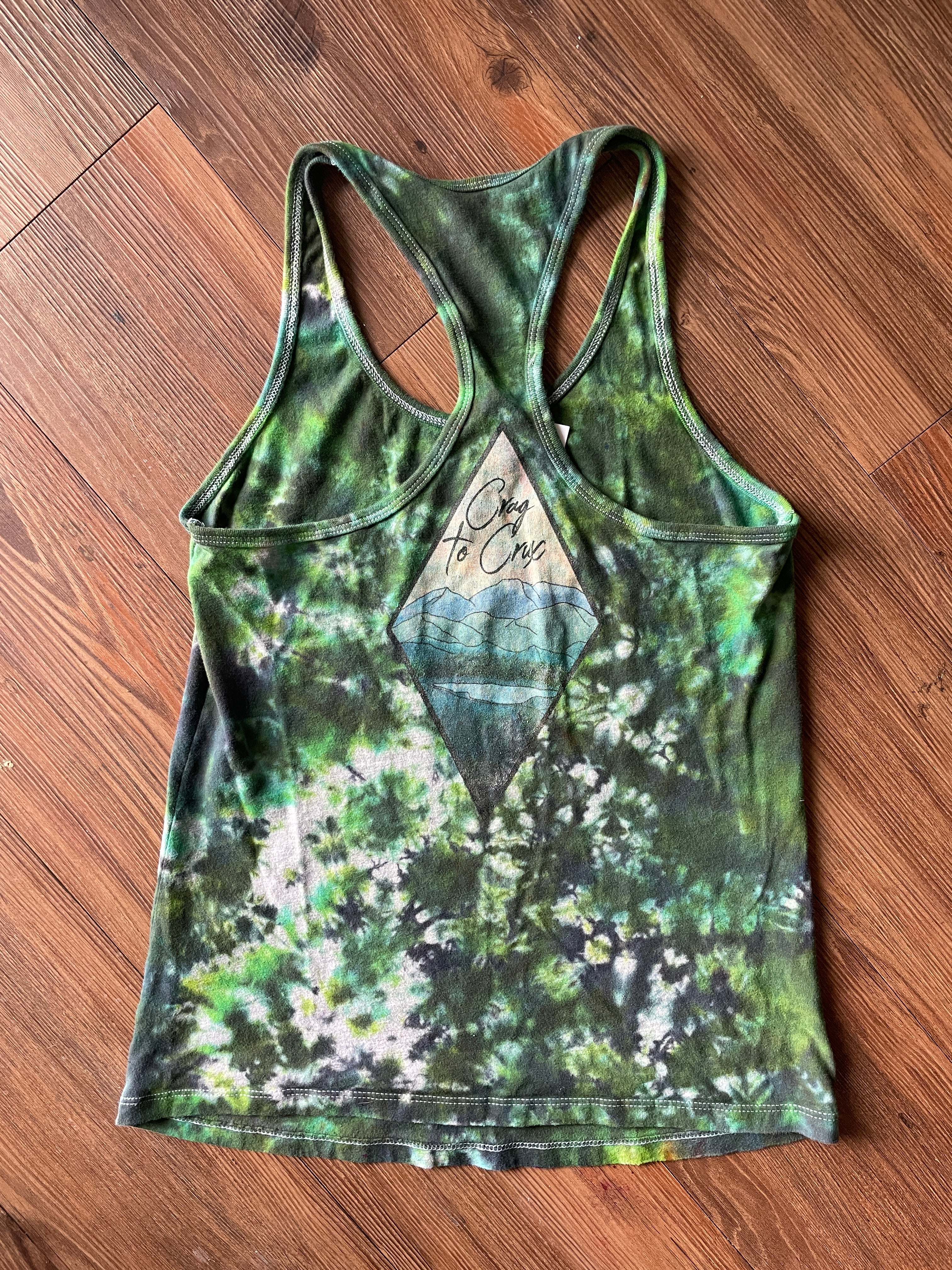SMALL Women’s Send It Crag to Crag Tie Dye Racerback Tank Top | Green Crumpled Tank Top