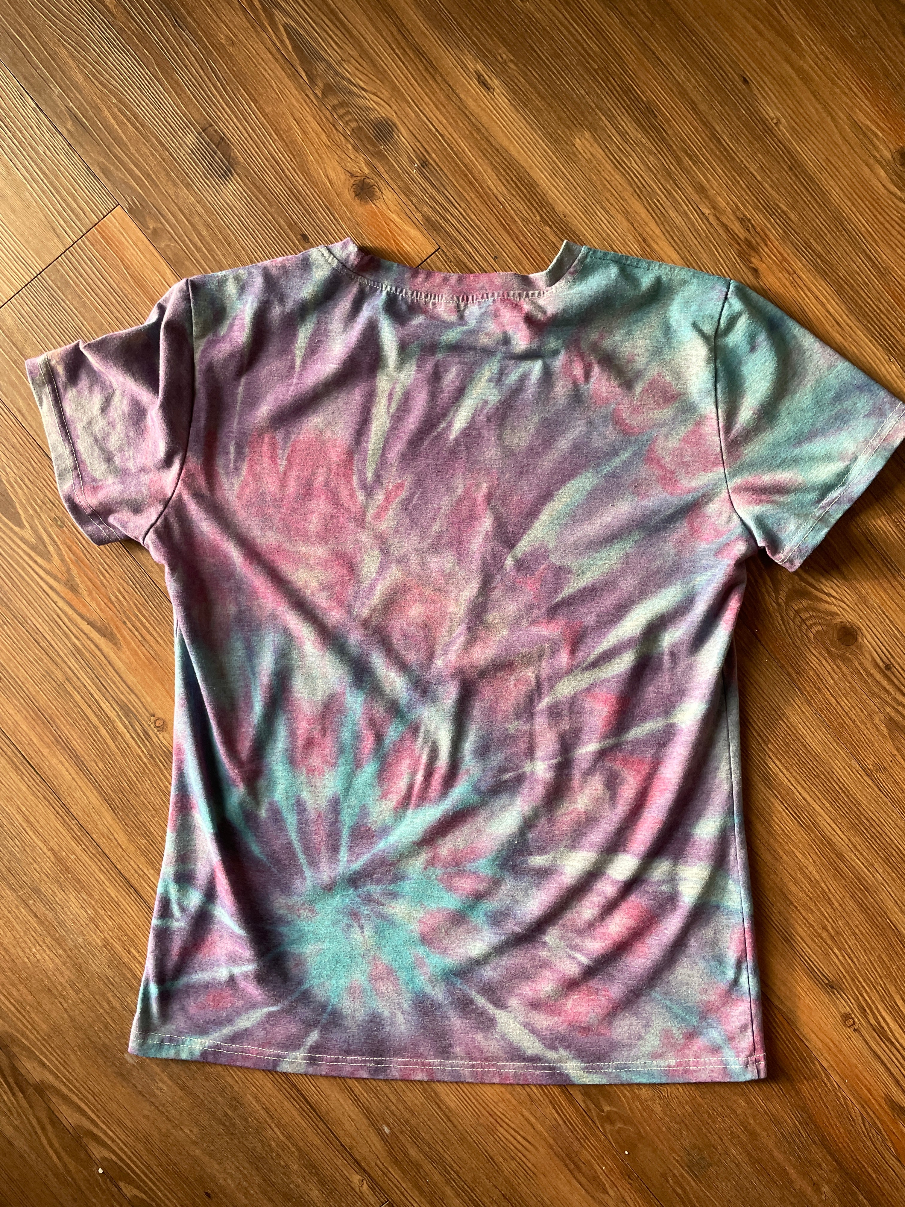 LARGE Men’s Take a Hike Mountains Galaxy Spiral Tie Dye T-Shirt | Pastel Purple and Blue Ice Dye Short Sleeve