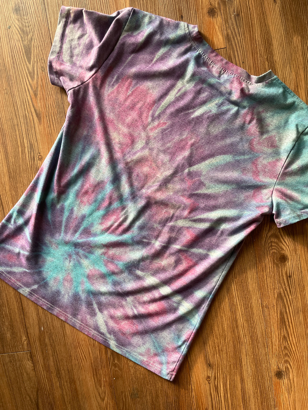 LARGE Men’s Take a Hike Mountains Galaxy Spiral Tie Dye T-Shirt | Pastel Purple and Blue Ice Dye Short Sleeve