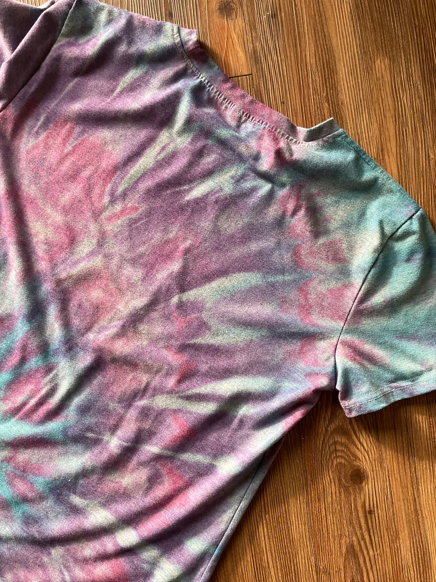 LARGE Men’s Take a Hike Mountains Galaxy Spiral Tie Dye T-Shirt | Pastel Purple and Blue Ice Dye Short Sleeve