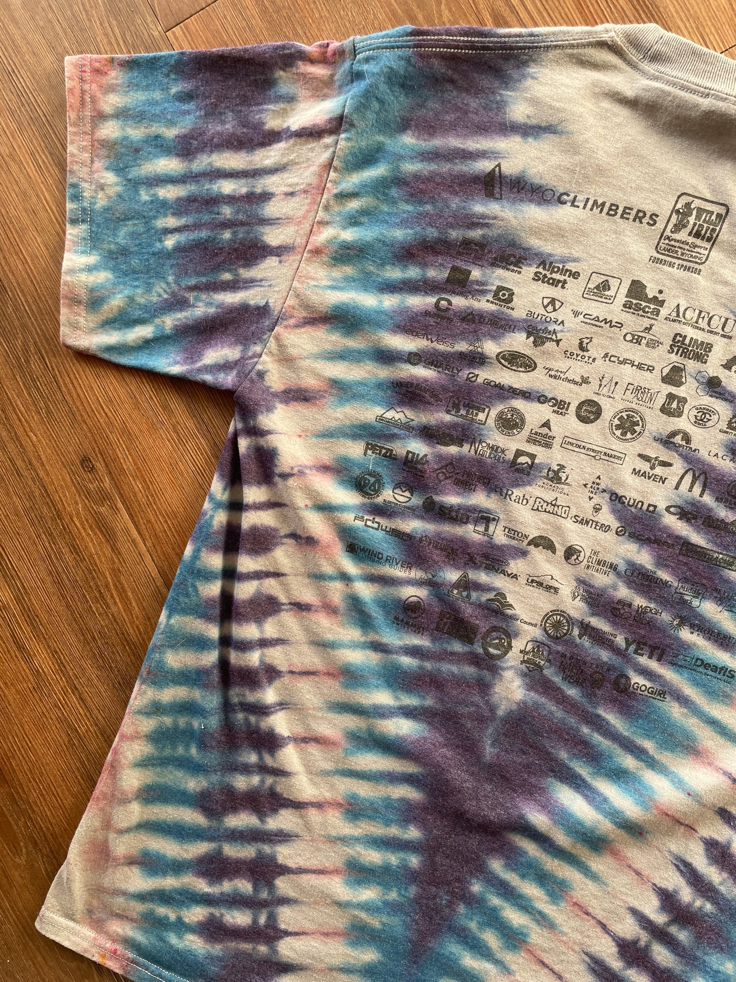MEDIUM Men’s International Climbing Festival Tie Dye T-Shirt | Blue and Purple V-Pleated Short Sleeve