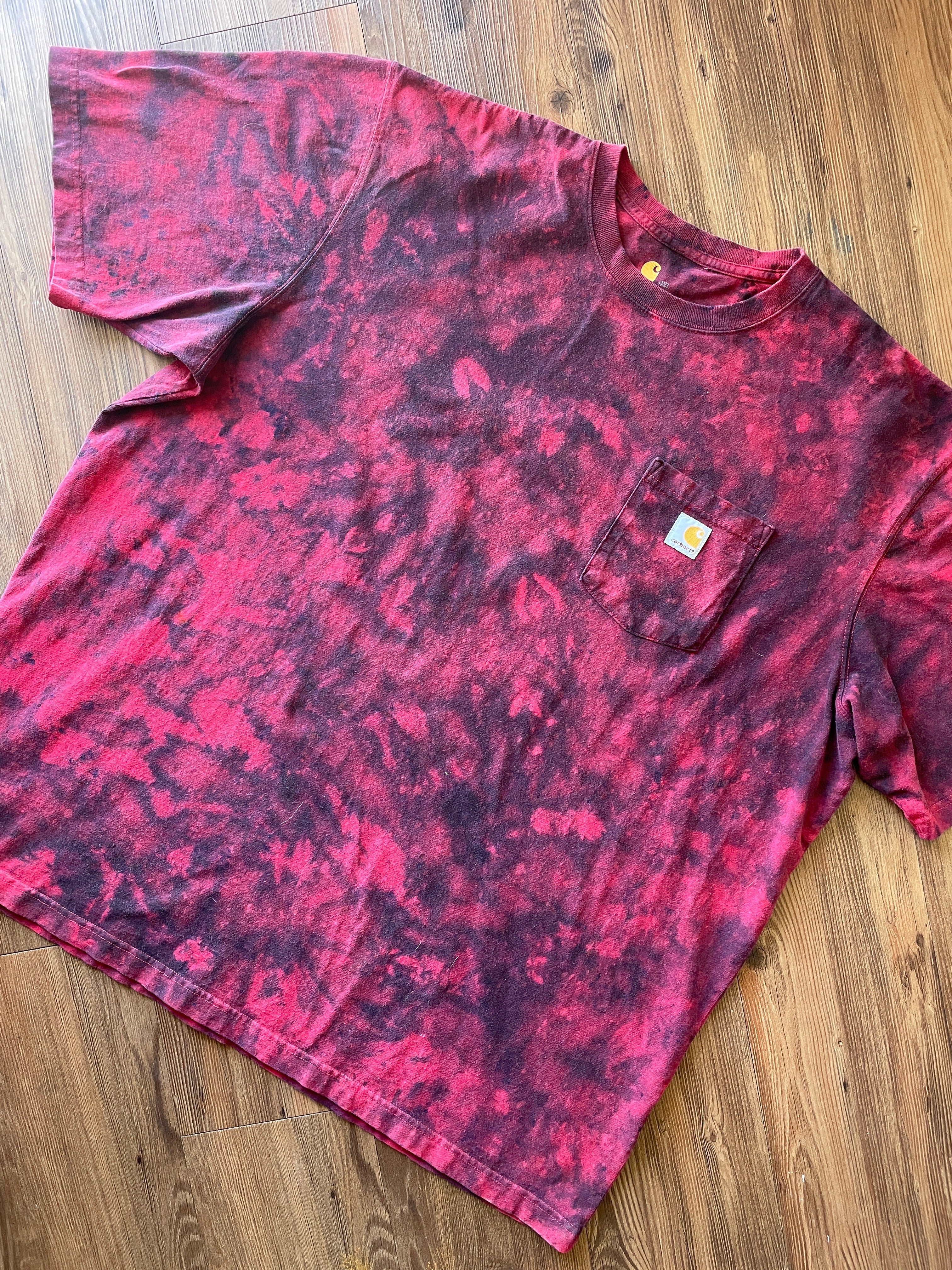 3XL Men’s Red and Black Carhartt Galaxy Dyed Handmade Tie Dye Short Sleeve T-Shirt