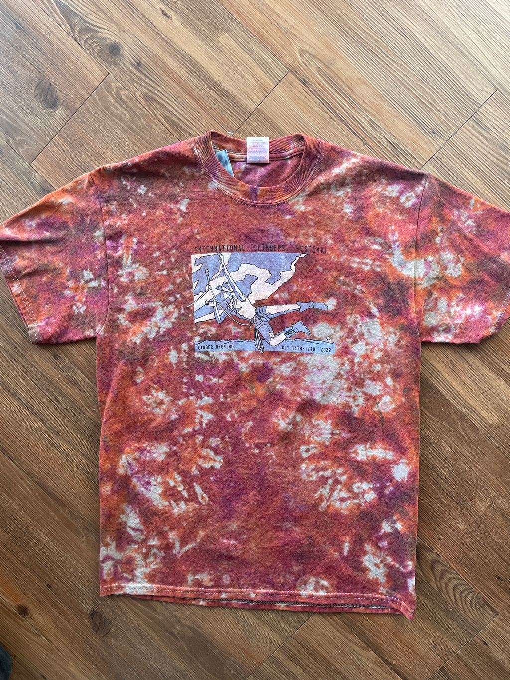 MEDIUM Men’s International Climbing Festival Tie Dye T-Shirt | Red and Orange Crumpled Short Sleeve