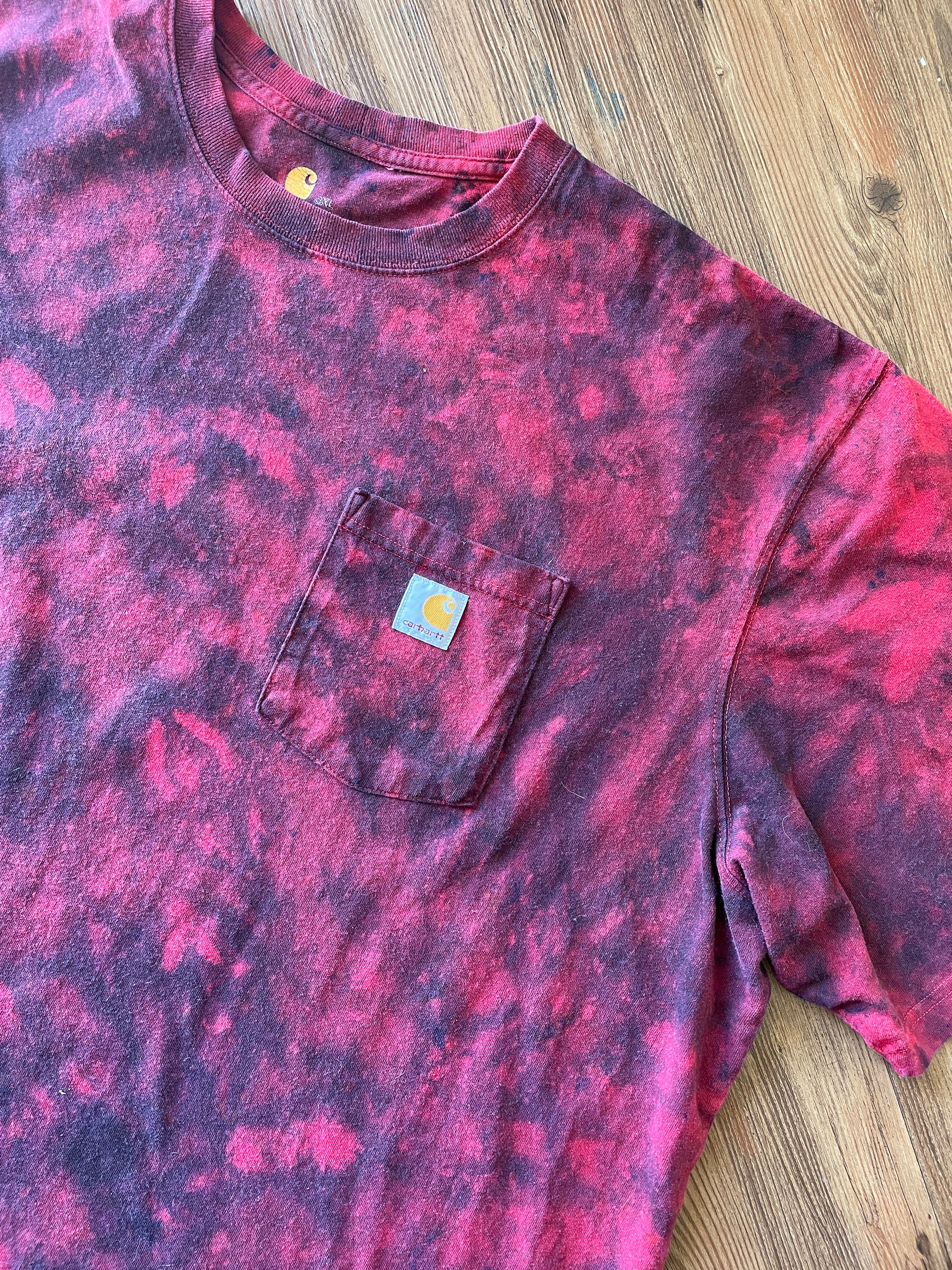 3XL Men’s Red and Black Carhartt Galaxy Dyed Handmade Tie Dye Short Sleeve T-Shirt