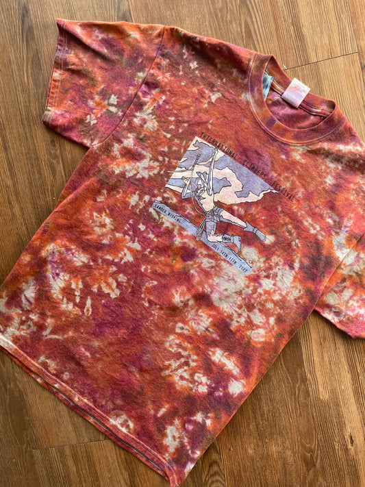 MEDIUM Men’s International Climbing Festival Tie Dye T-Shirt | Red and Orange Crumpled Short Sleeve