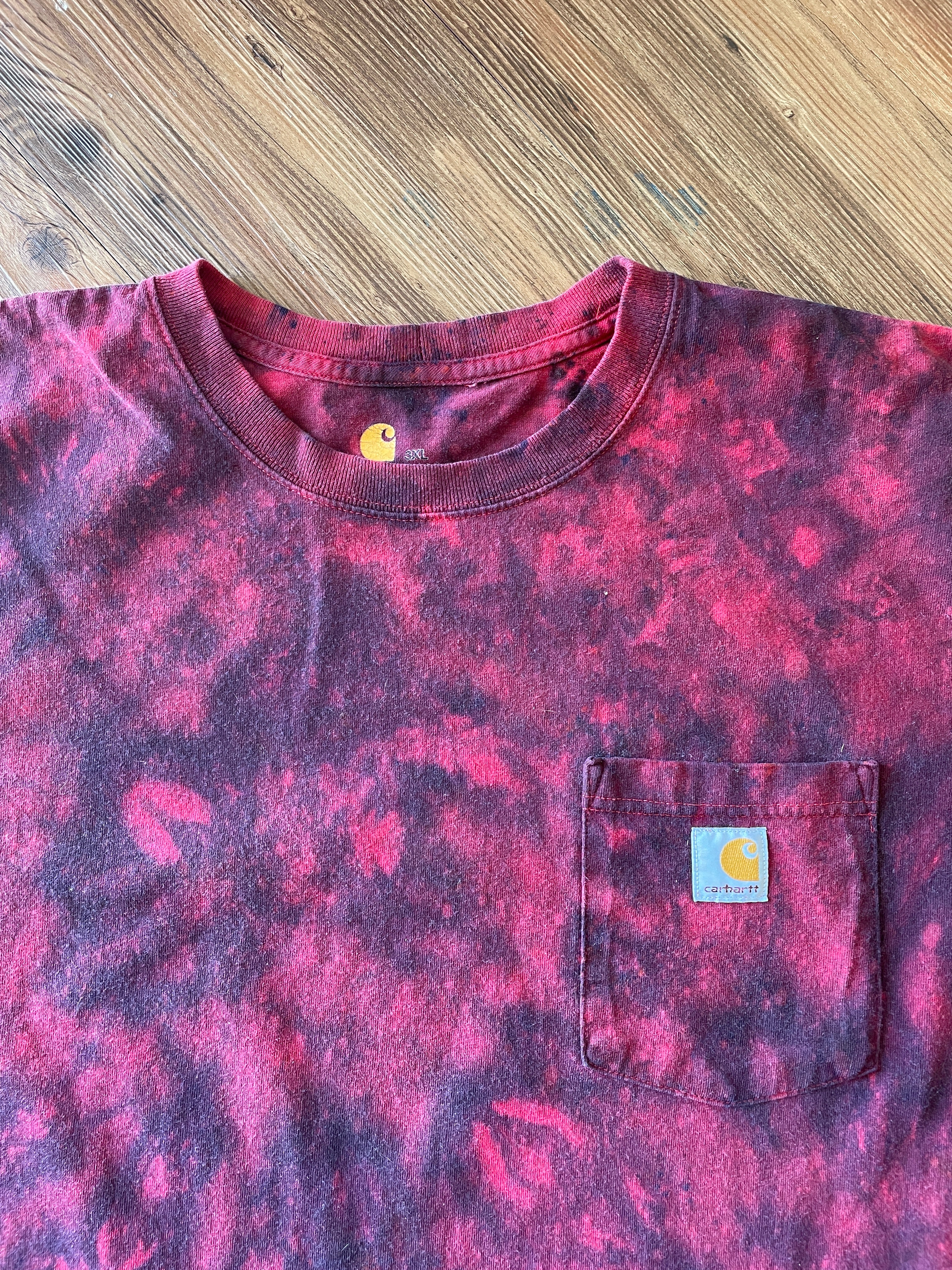 3XL Men’s Red and Black Carhartt Galaxy Dyed Handmade Tie Dye Short Sleeve T-Shirt