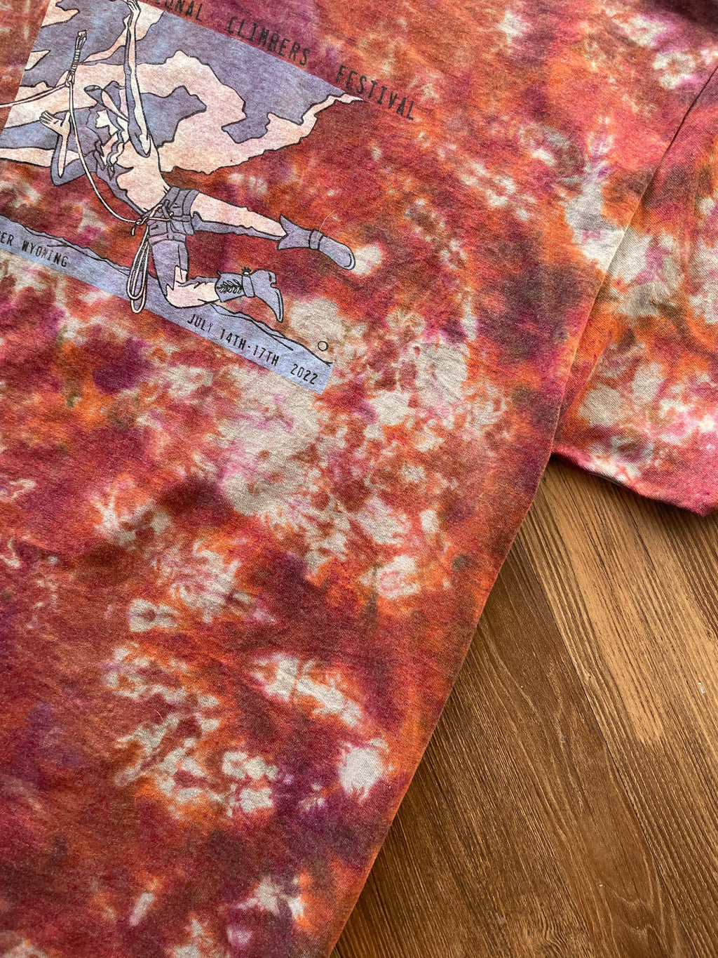 MEDIUM Men’s International Climbing Festival Tie Dye T-Shirt | Red and Orange Crumpled Short Sleeve