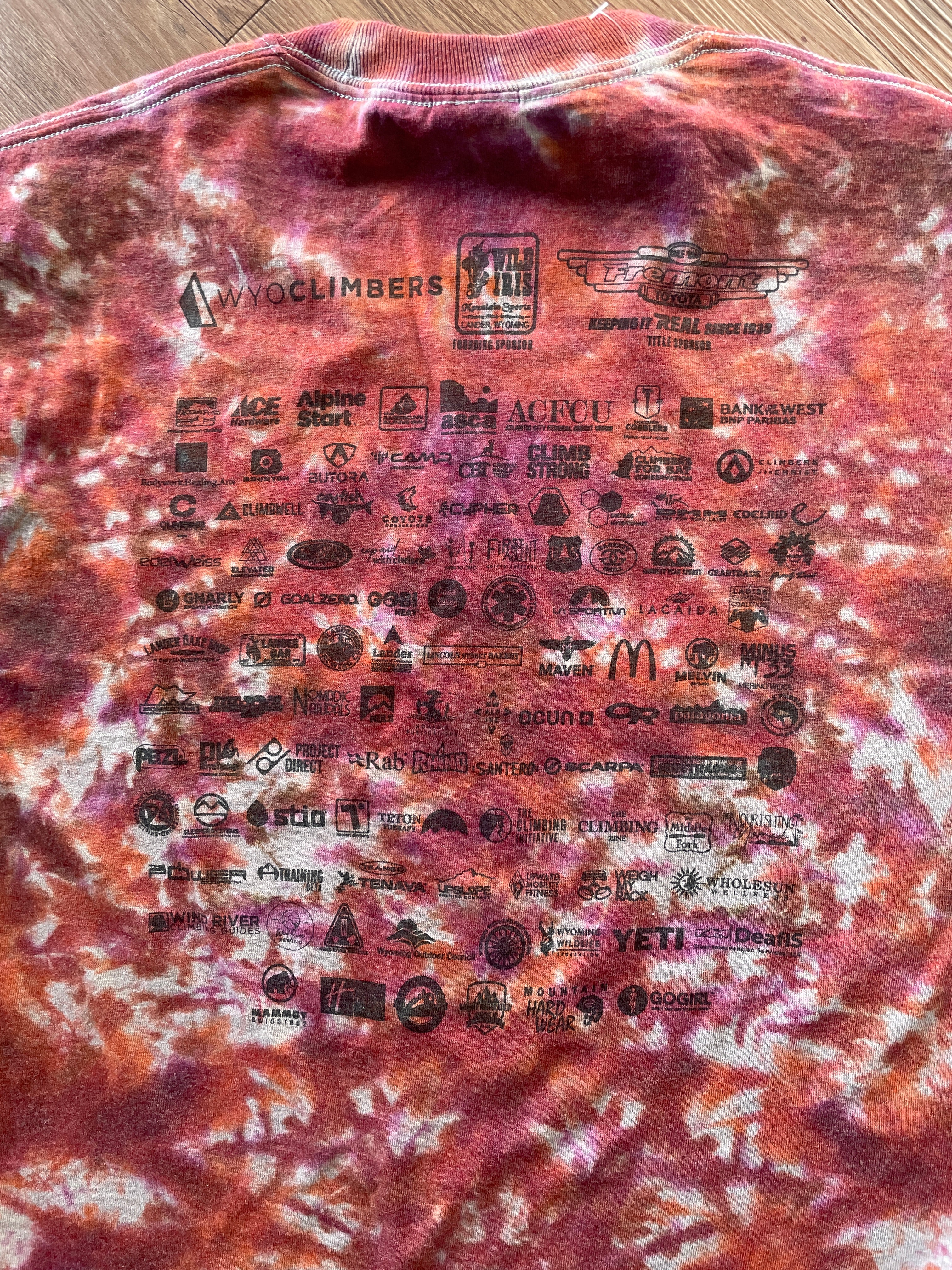 MEDIUM Men’s International Climbing Festival Tie Dye T-Shirt | Red and Orange Crumpled Short Sleeve