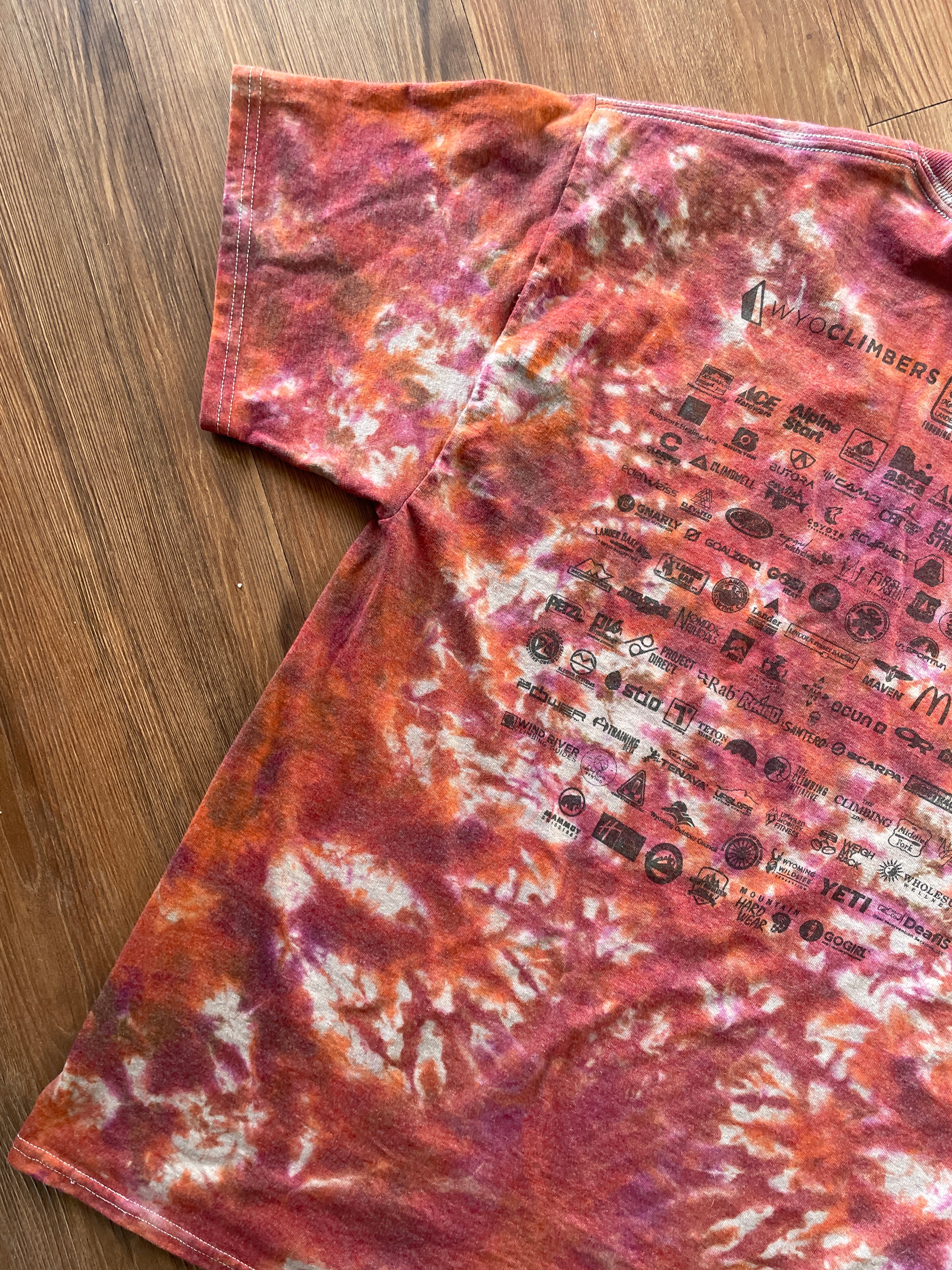 MEDIUM Men’s International Climbing Festival Tie Dye T-Shirt | Red and Orange Crumpled Short Sleeve