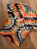 MEDIUM Men’s Adventurer Crag to Crux Handmade Tie Dye Sweatshirt | Black and Rainbow Pleated Short Sleeve