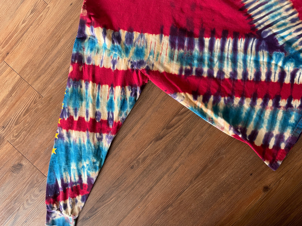 XL Men’s Vans Off The Walls Handmade Reverse Tie Dye Long Sleeve T-Short | Red, White, and Blue V-Pleated Long Sleeve