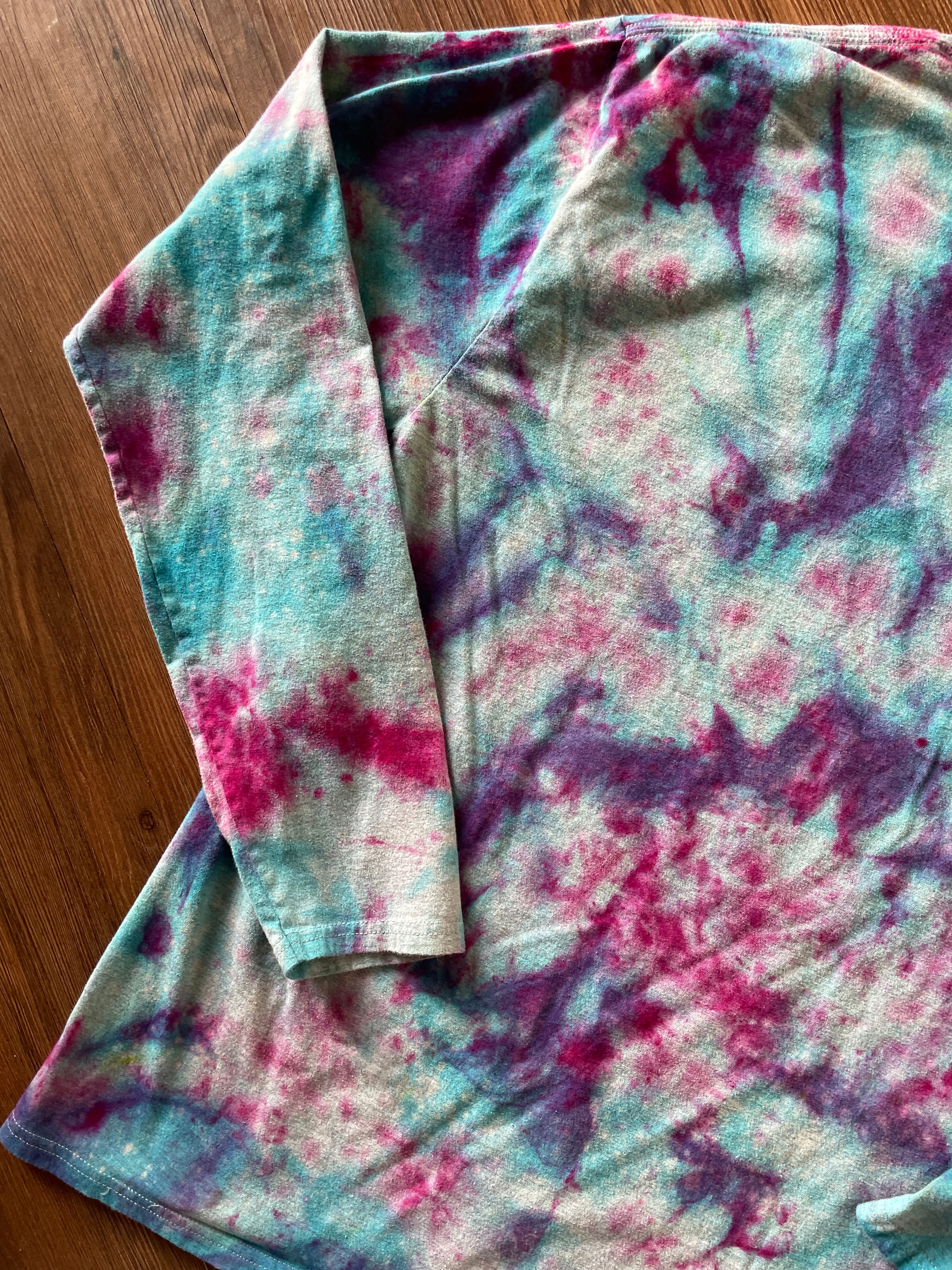 LARGE Men’s Eat, Sleep, Ski, Repeat Galaxy Handmade Tie Dye Long Sleeve T-Short | Pastel Blue and Purple Ice Dye Long Sleeve Tee