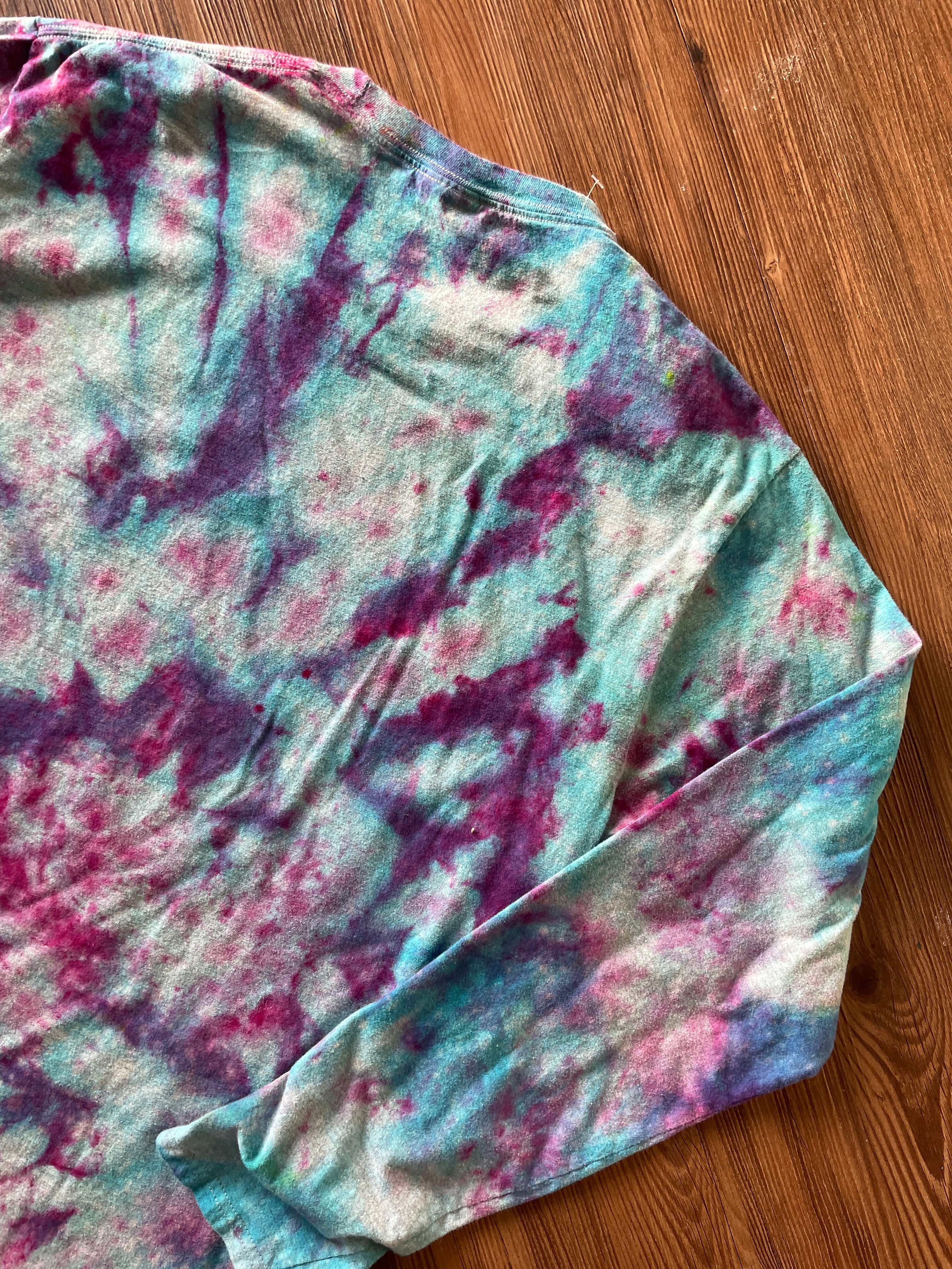 LARGE Men’s Eat, Sleep, Ski, Repeat Galaxy Handmade Tie Dye Long Sleeve T-Short | Pastel Blue and Purple Ice Dye Long Sleeve Tee