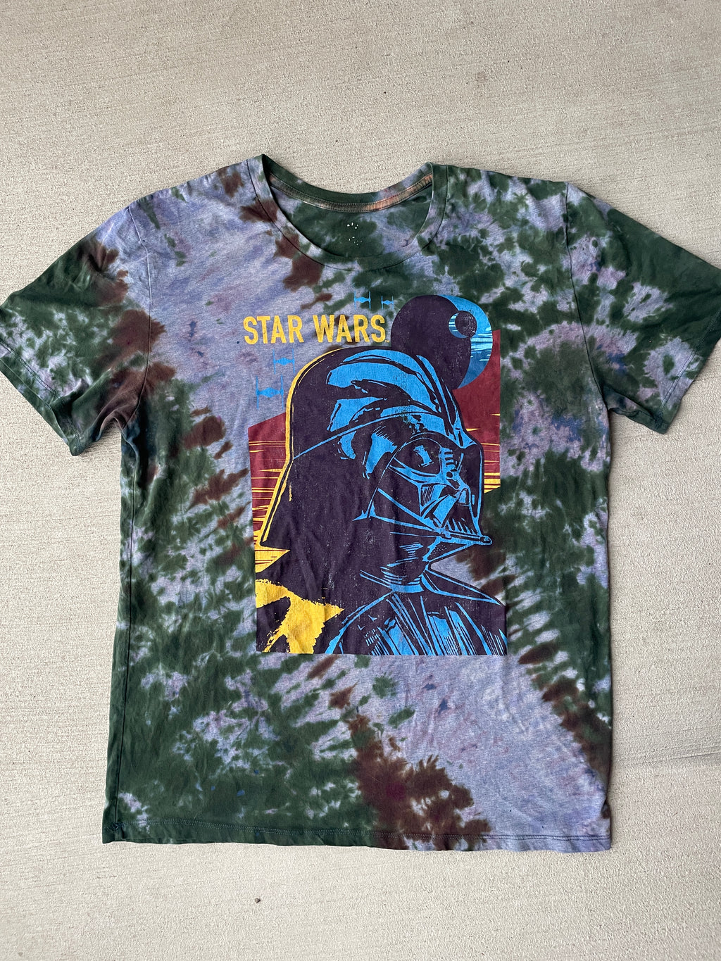 2XL Men’s Darth Vader Handmade Tie Dye T-Shirt | Star Wars Earth Tones Reverse Tie Dye Short Sleeve
