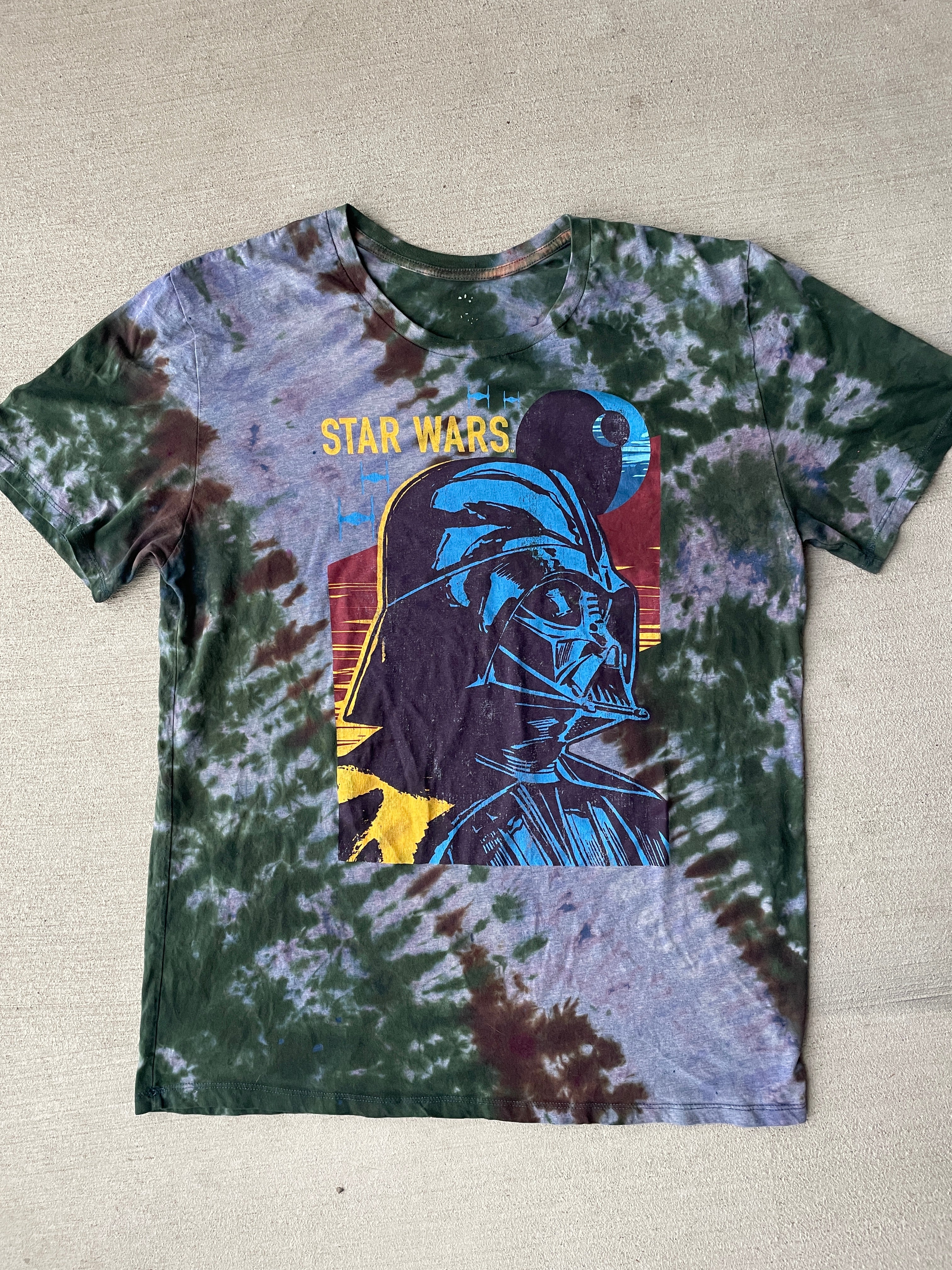 2XL Men’s Darth Vader Handmade Tie Dye T-Shirt | Star Wars Earth Tones Reverse Tie Dye Short Sleeve