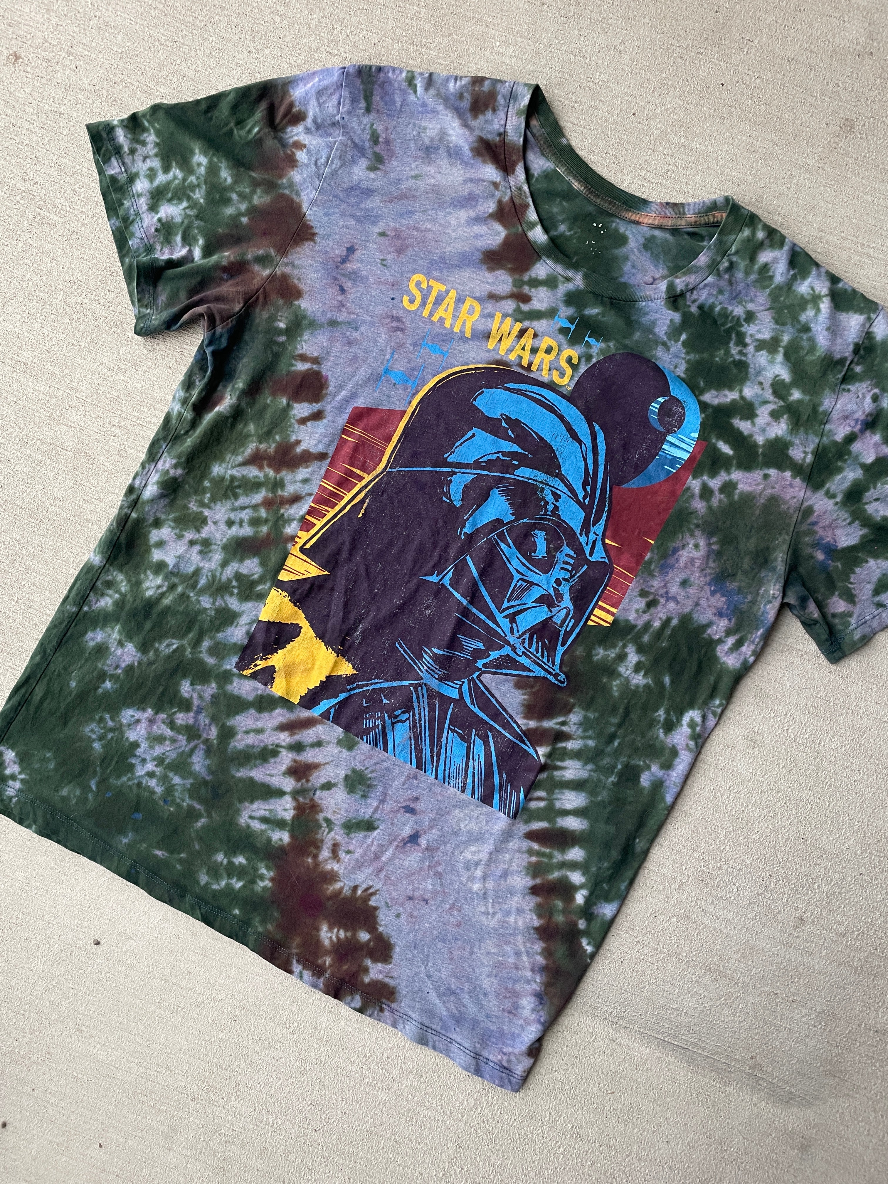 2XL Men’s Darth Vader Handmade Tie Dye T-Shirt | Star Wars Earth Tones Reverse Tie Dye Short Sleeve
