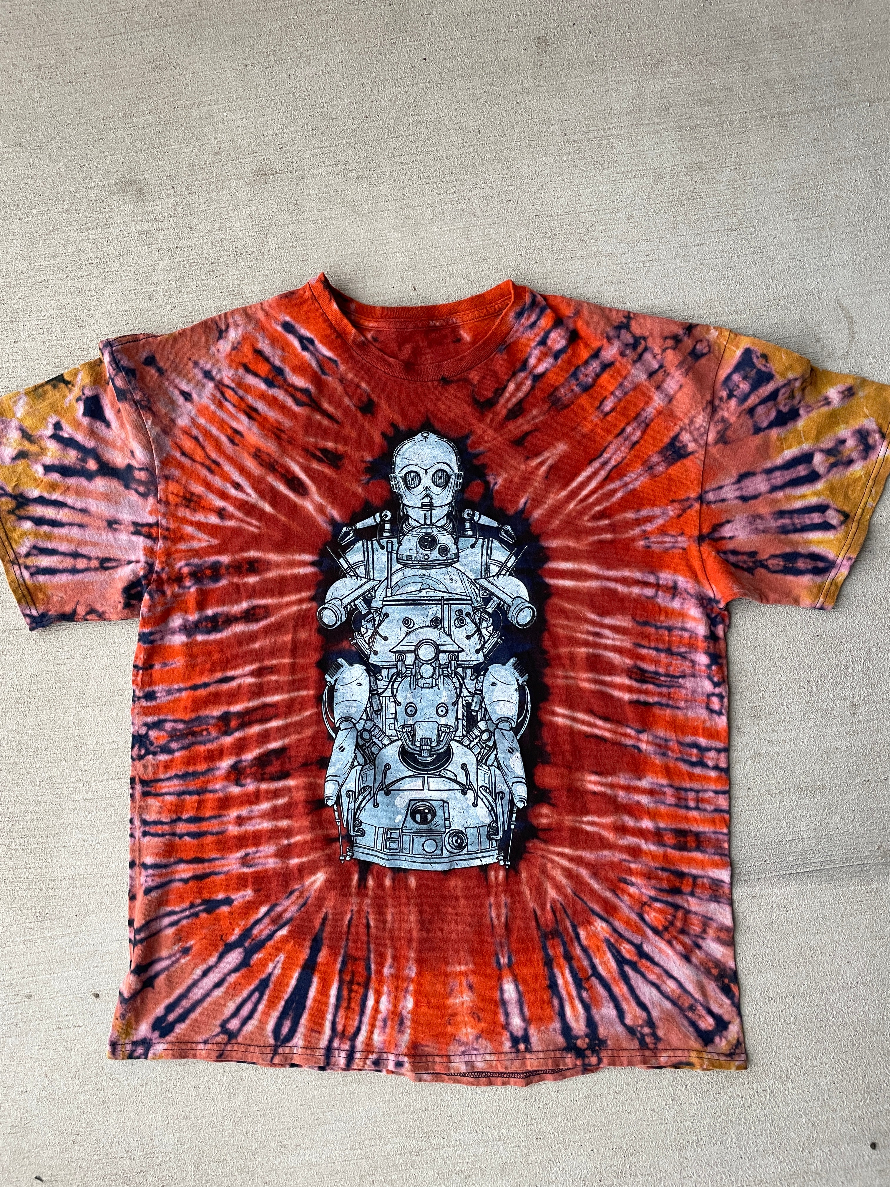 XL Men’s Star Wars Bots Handmade Tie Dye T-Shirt | Warm Earth Tones Reverse Tie Dye Short Sleeve